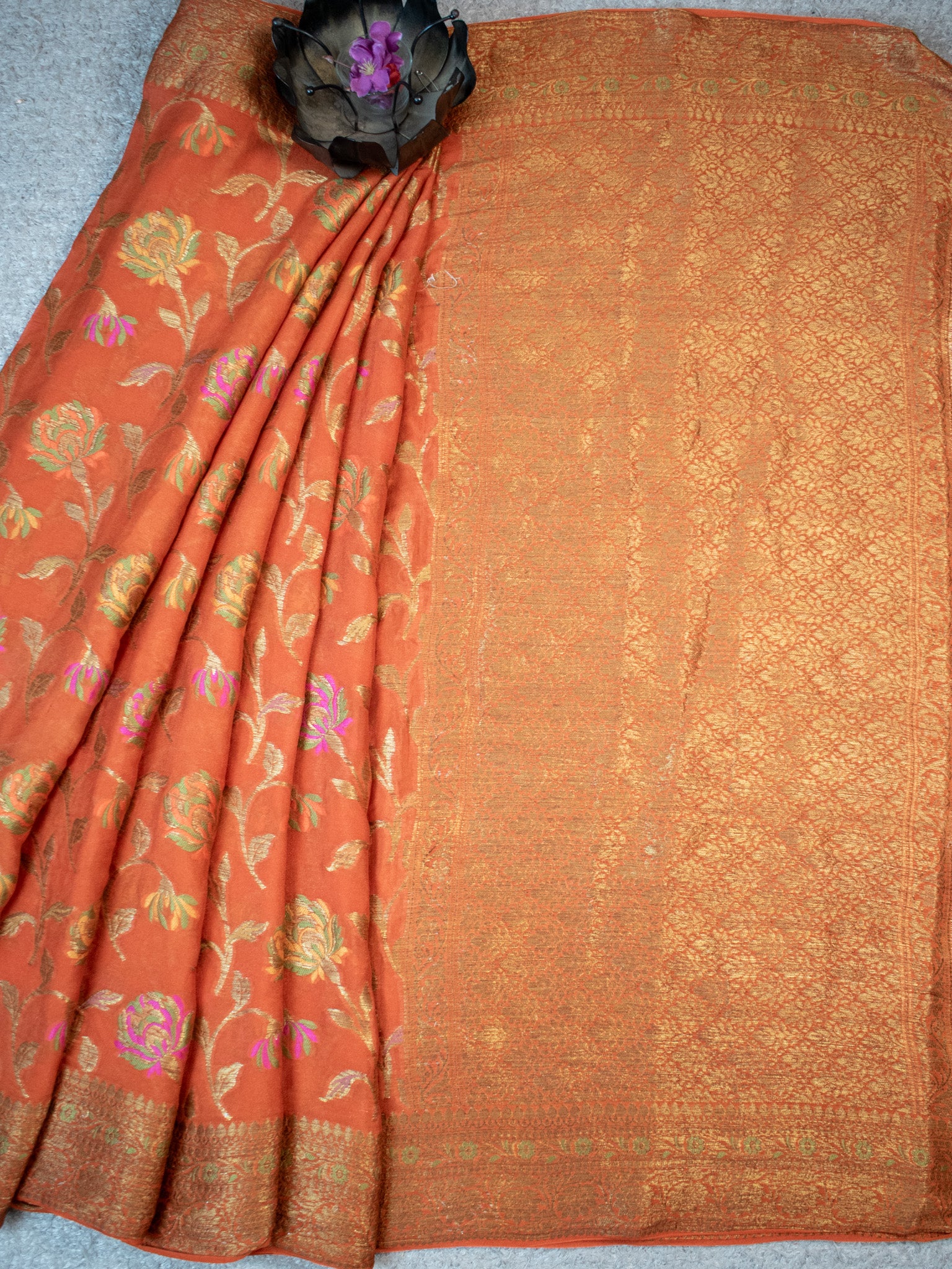 Banaras Pure Georgette Saree With Resham Weaving-Orange
