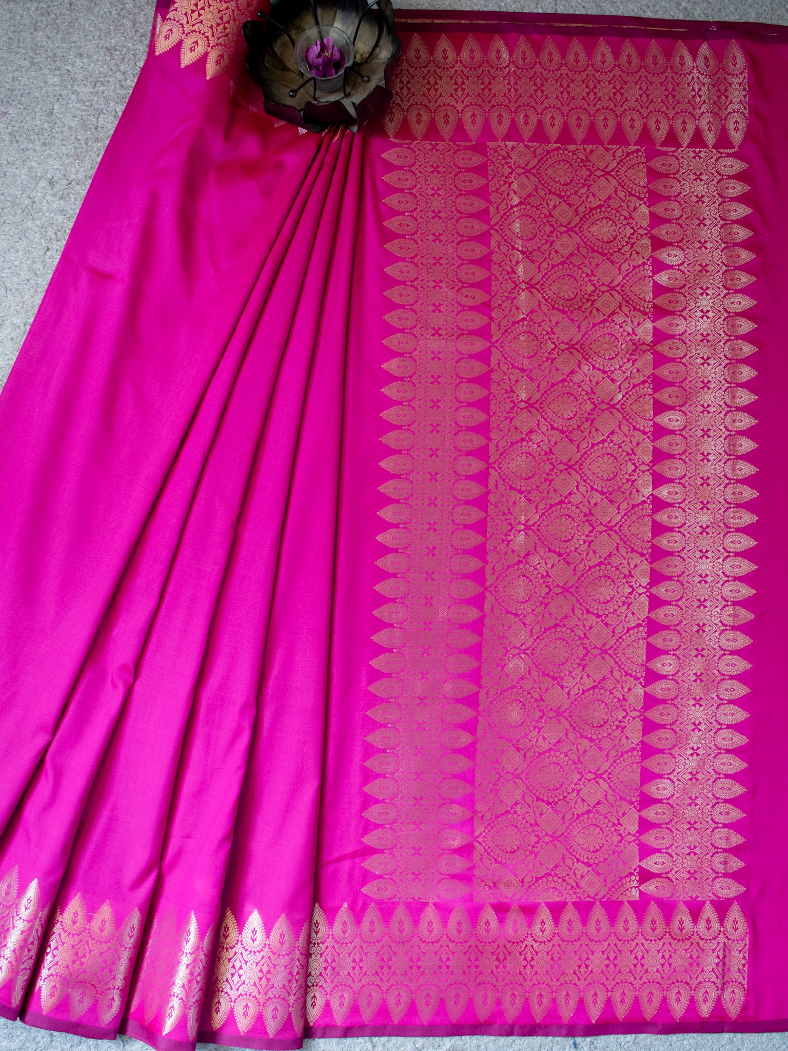 Banarasi Semi Silk Saree With Zari Weaving & Border - Pink