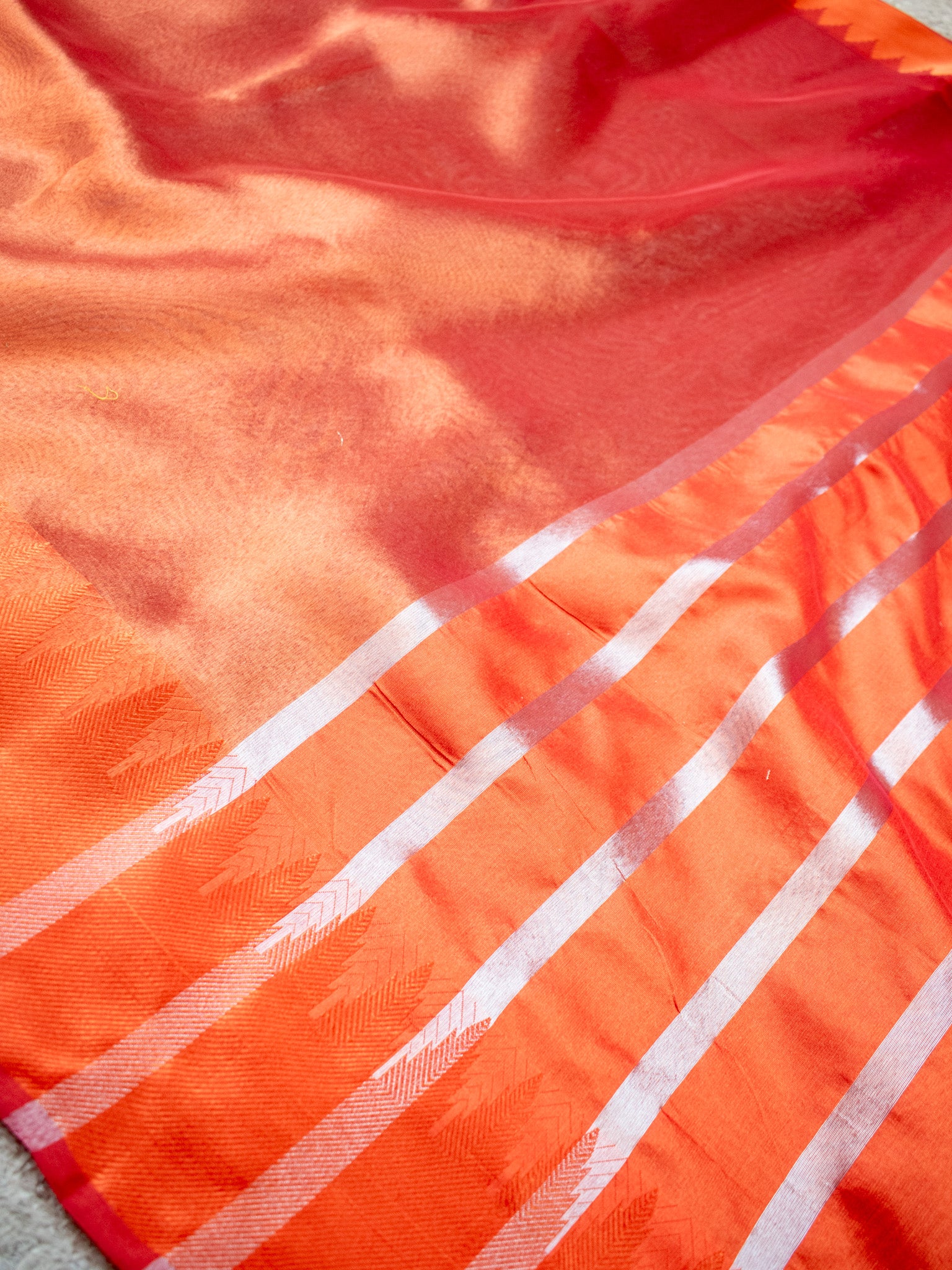Banarasi Plain Shaded Tissue Saree With Zari Border - Orange