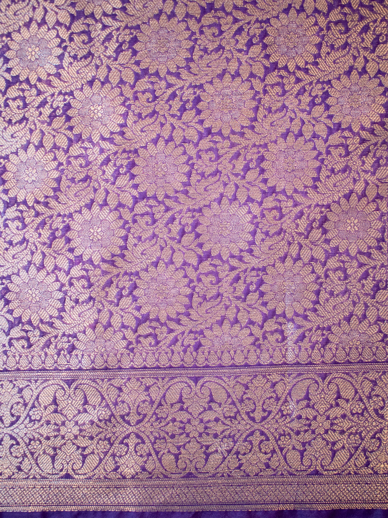 Banarasi Semi Silk Saree with Floral Weaving - Purple