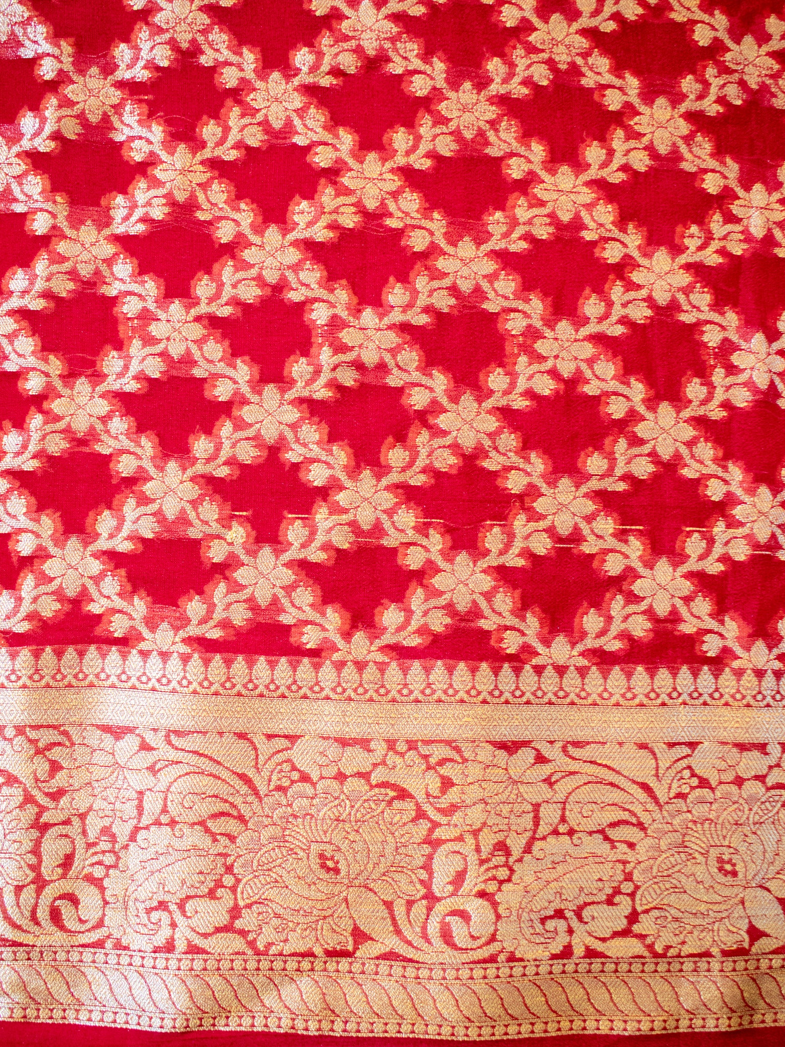 Banarasi Pure Chiffon Saree With Resham Weaving Border - Red