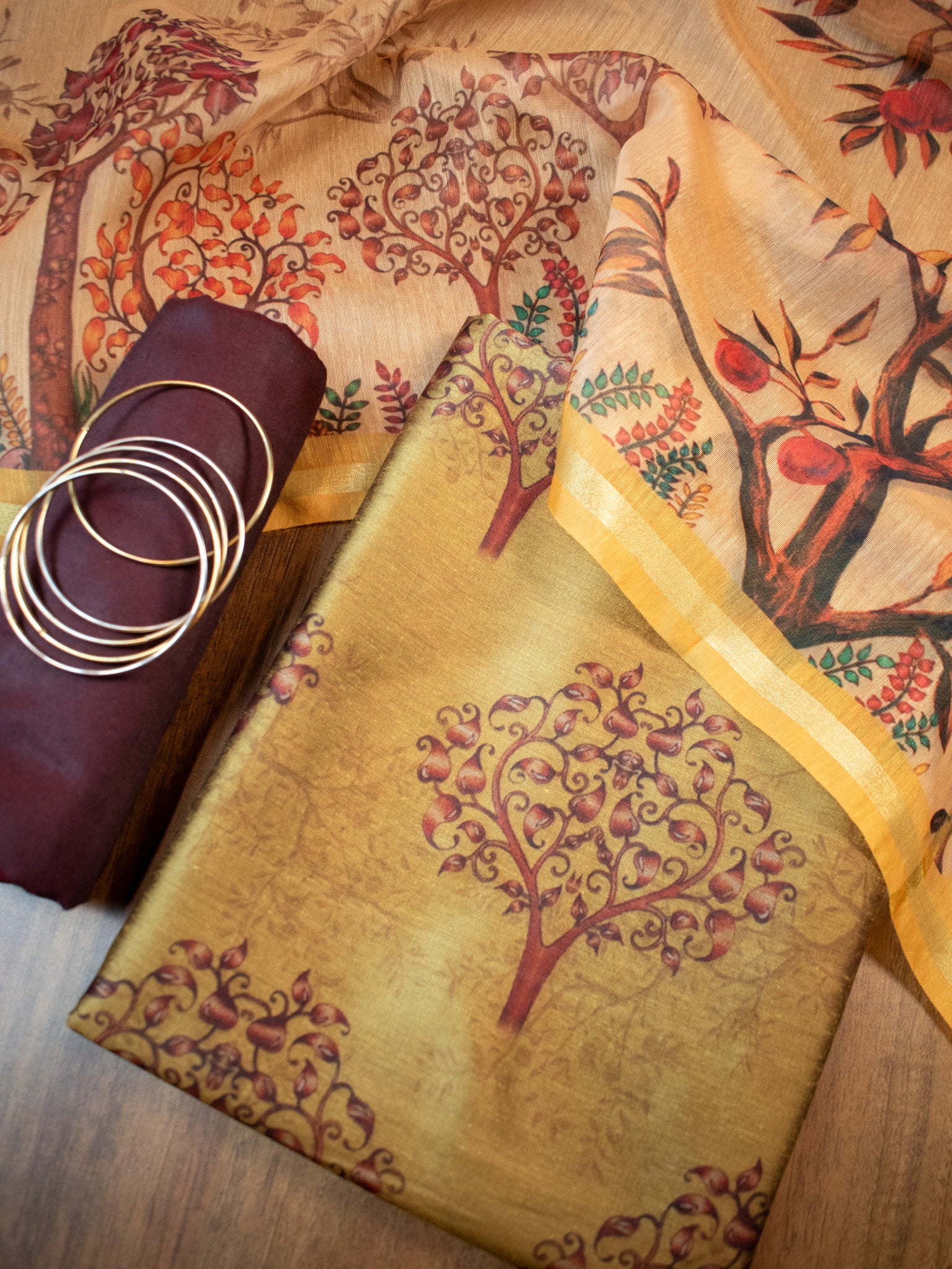 Banarasi Semi Silk Salwar Kameez Fabric With Floral Printed Dupatta-Green