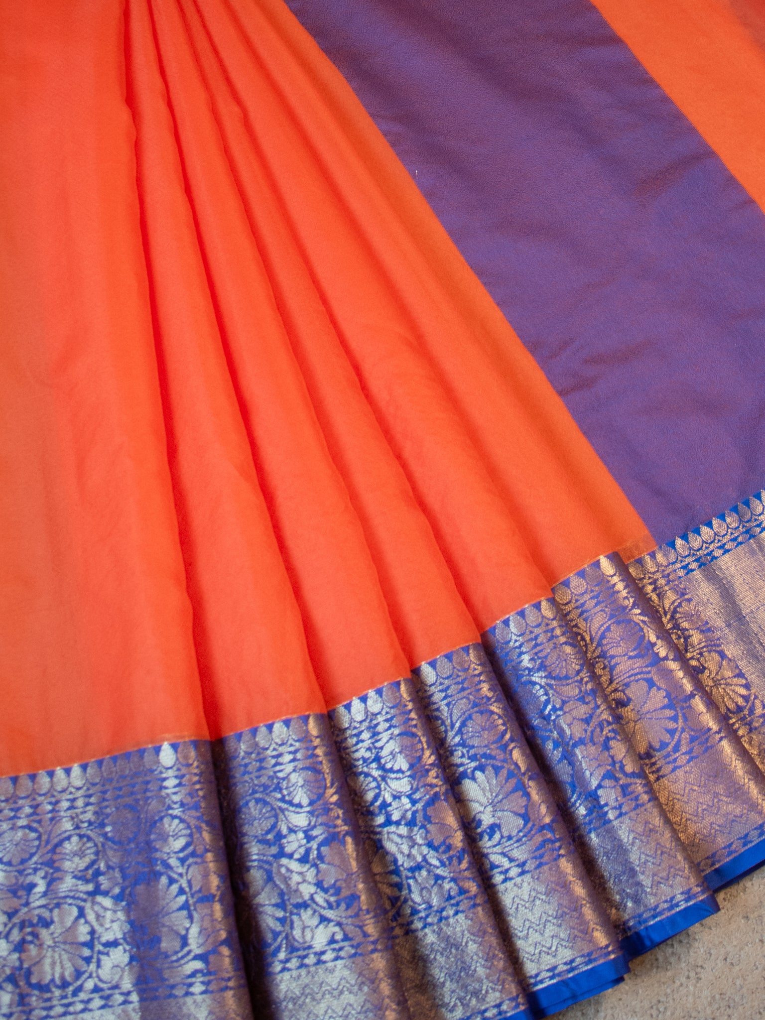 Banarasi Plain Cotton Silk Saree With Contrast Border - Orange