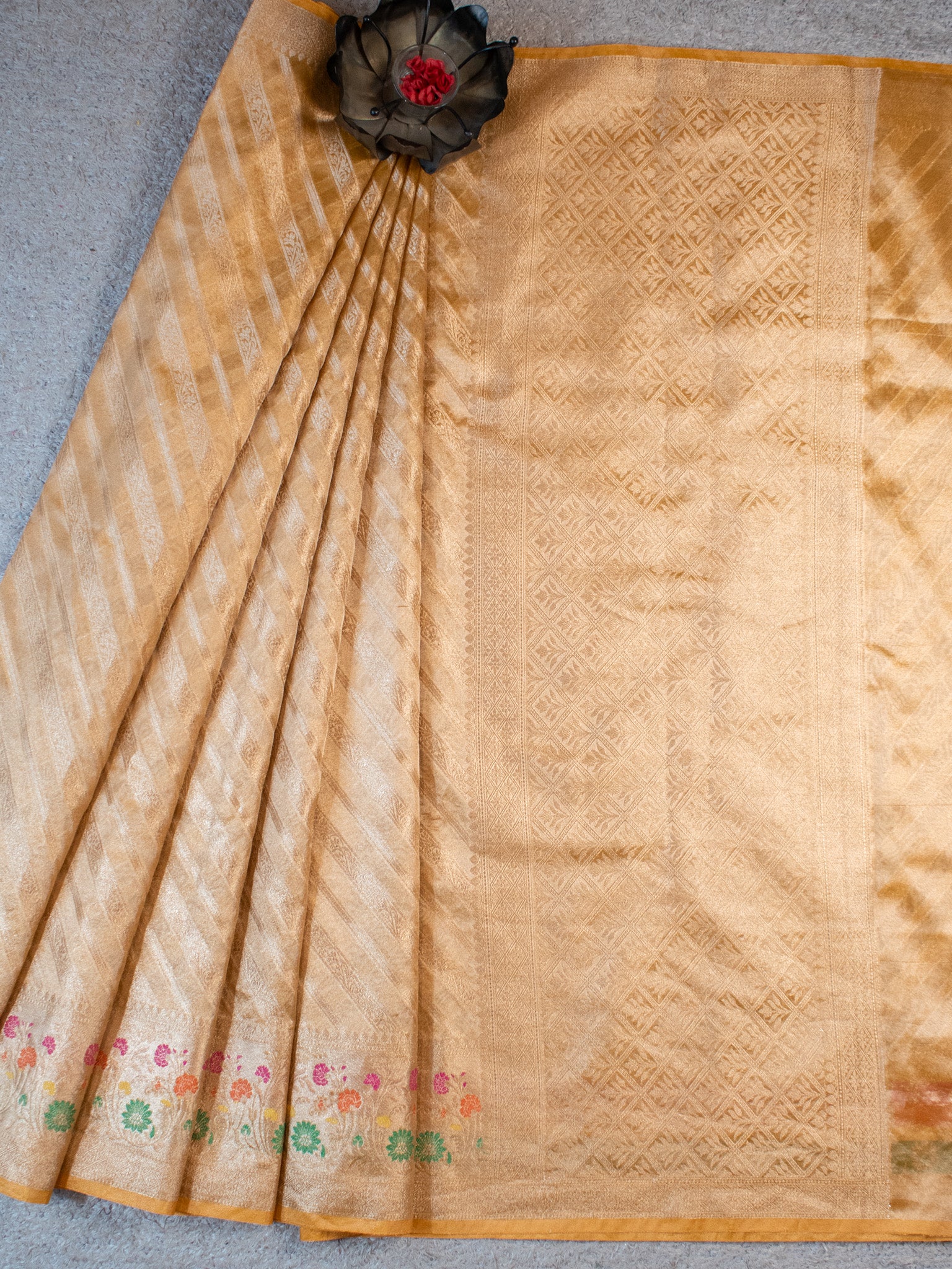 Banarasi Tissue Saree With Zari Border-Yellow