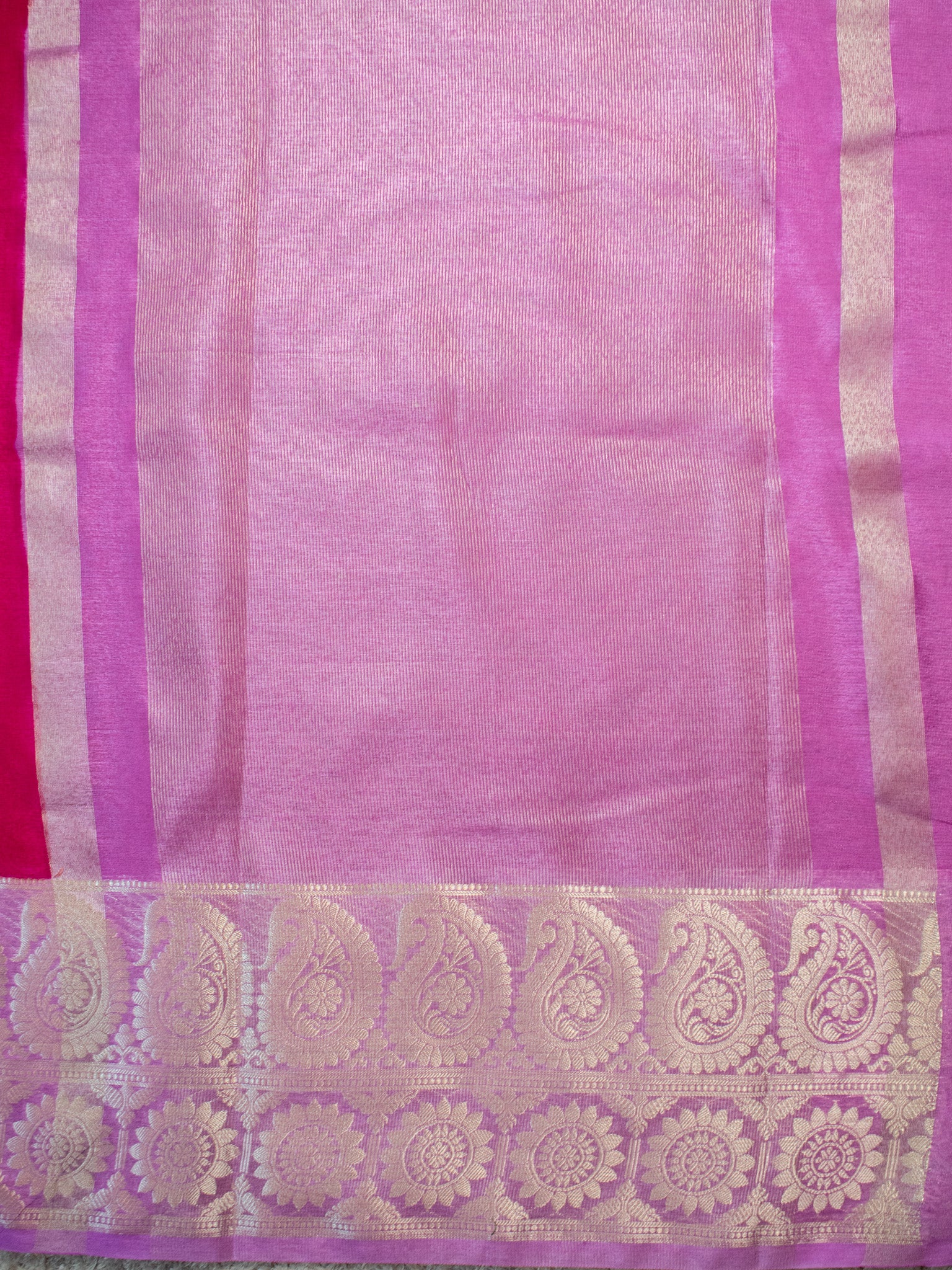 Banarasi Cotton Silk Saree With Silver Zari Weaving & Border-Pink