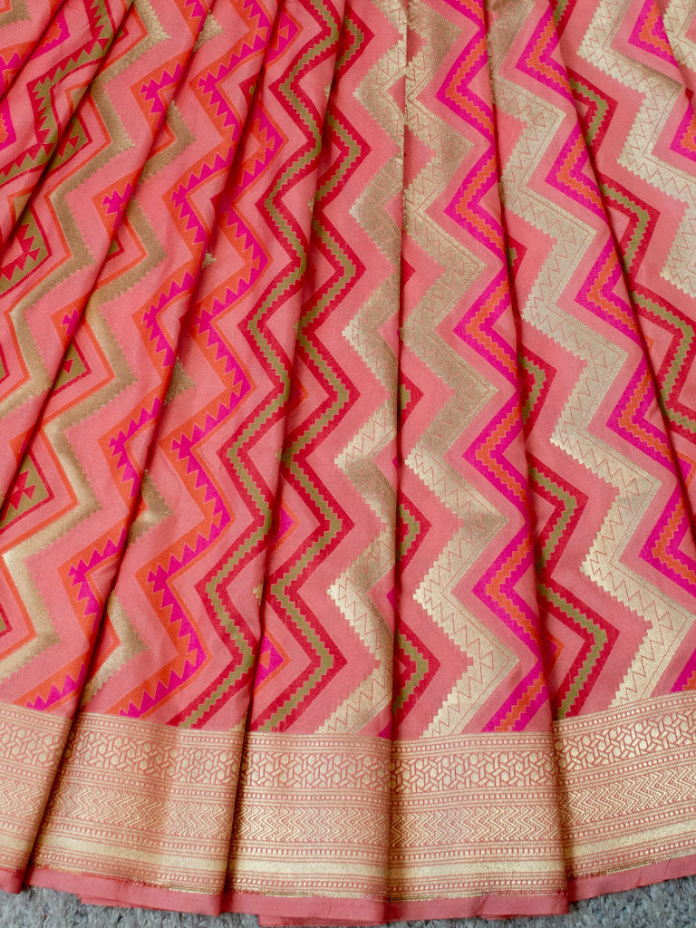 Banarasi Art Katan Silk Saree With Meena Zigzag Weaving-Pink