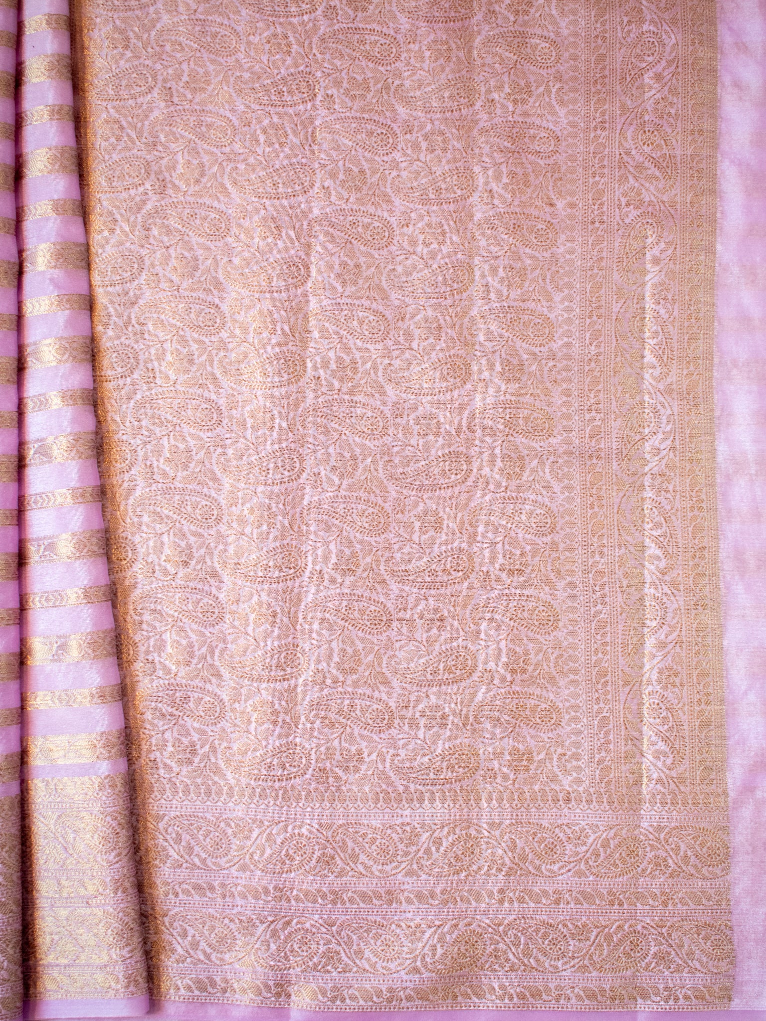Banarasi Semi Cotton Saree Antique Weaving & Border- Lavender