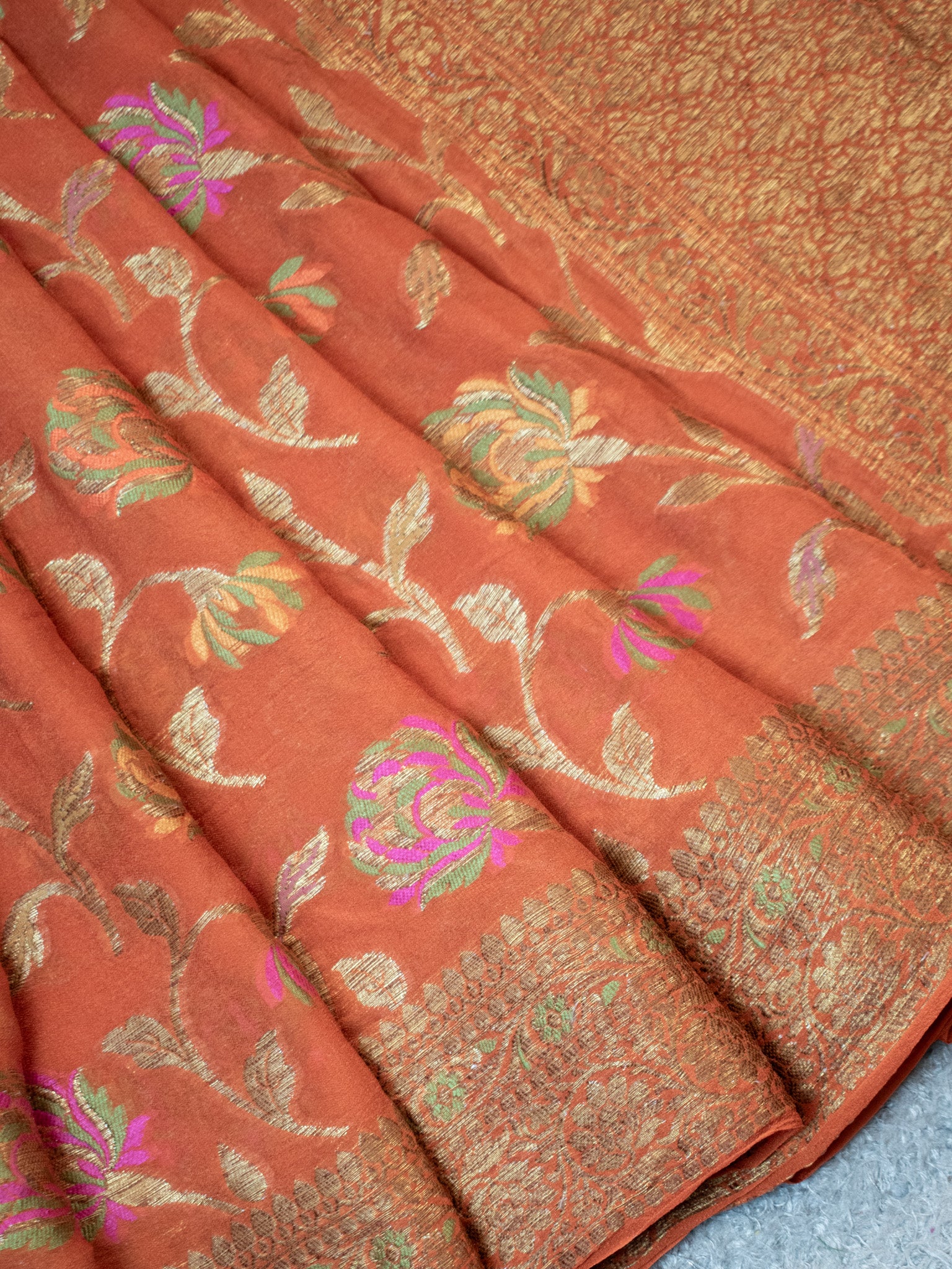 Banaras Pure Georgette Saree With Resham Weaving-Orange