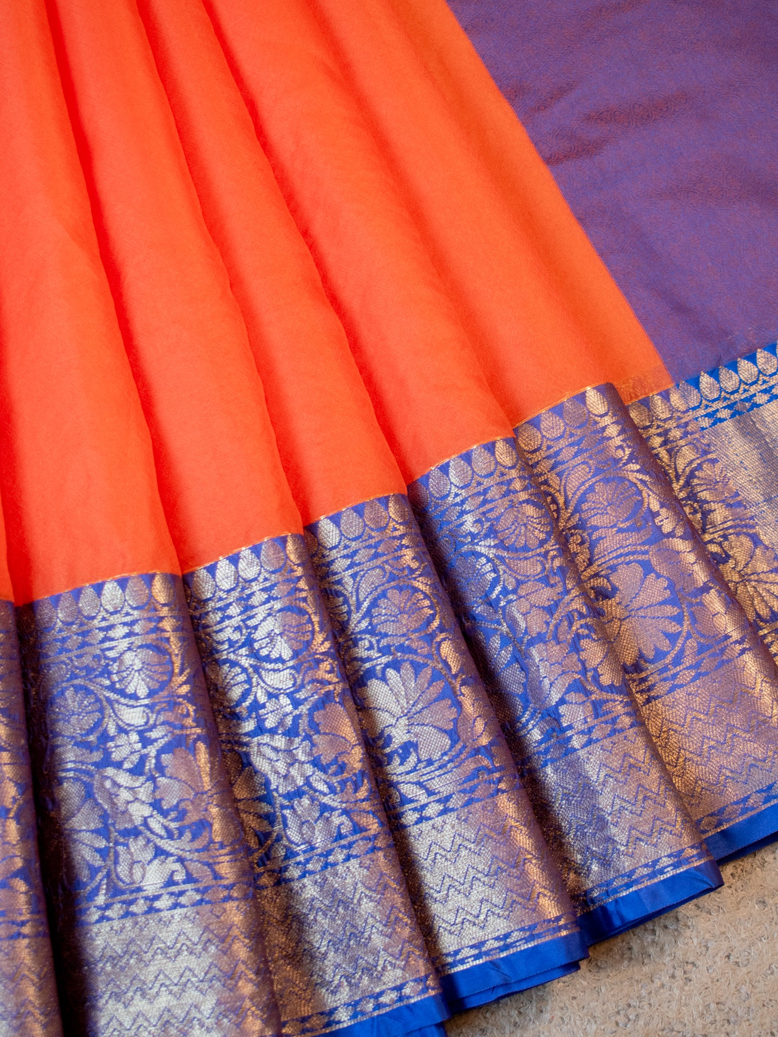 Banarasi Plain Cotton Silk Saree With Contrast Border - Orange