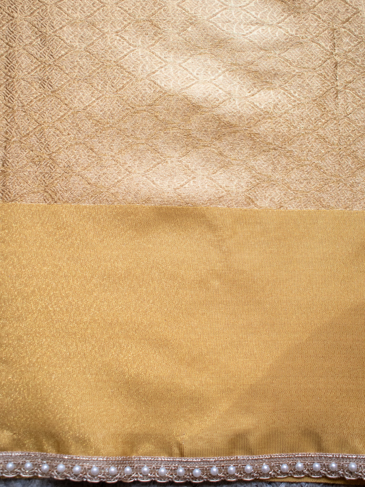 Banarasi Soft Tissue Saree With Floral Zari Weaving & Lace Border - Gold