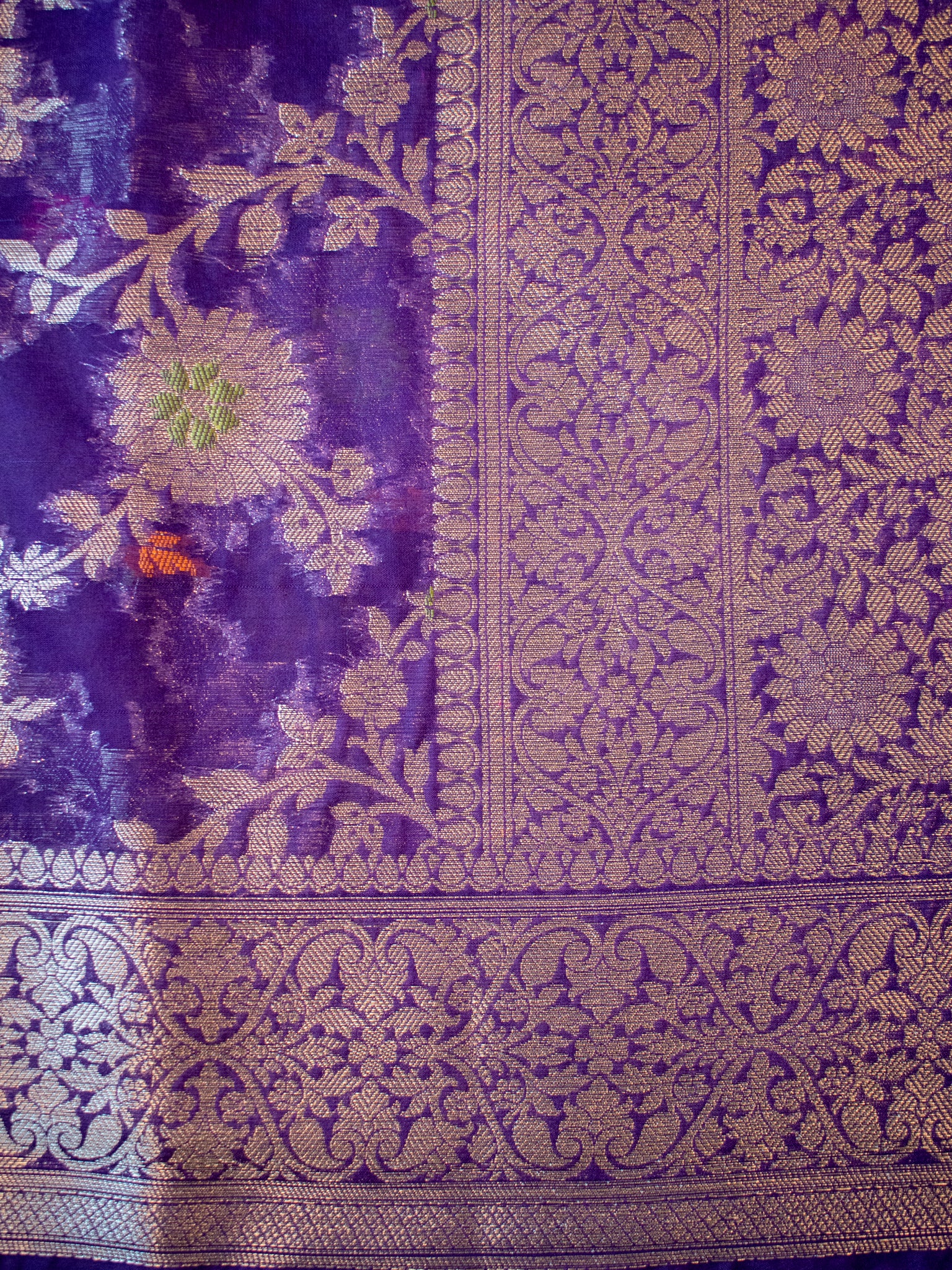 Banarasi Semi Silk Saree with Floral Weaving - Purple