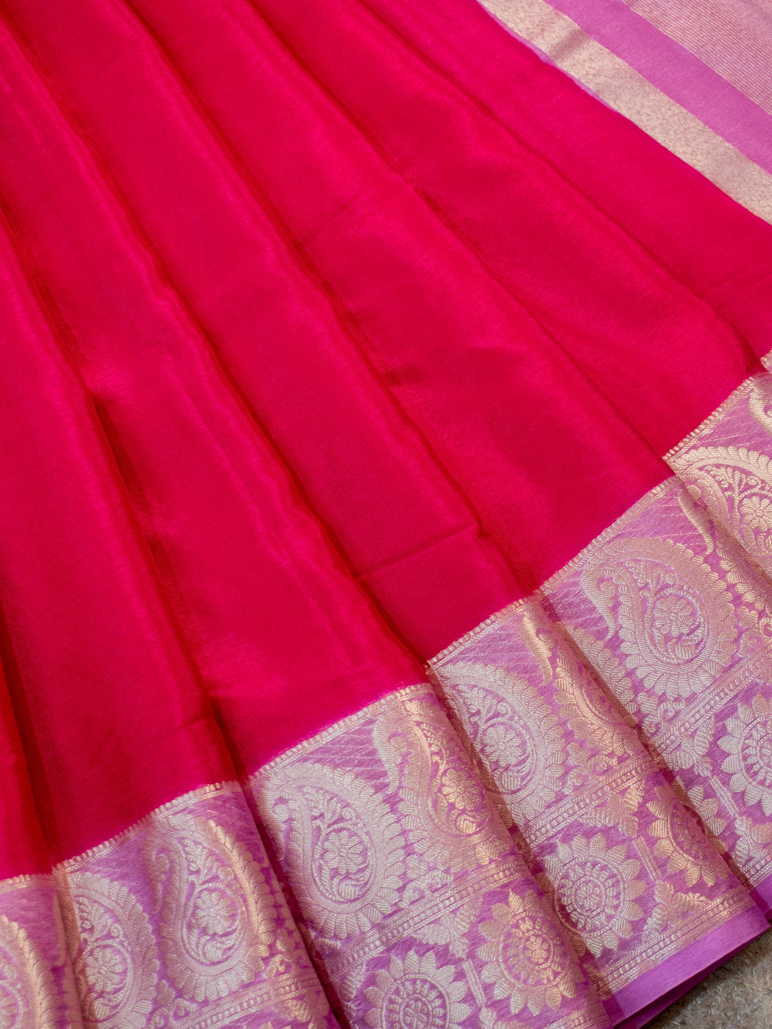 Banarasi Cotton Silk Saree With Silver Zari Weaving & Border-Pink