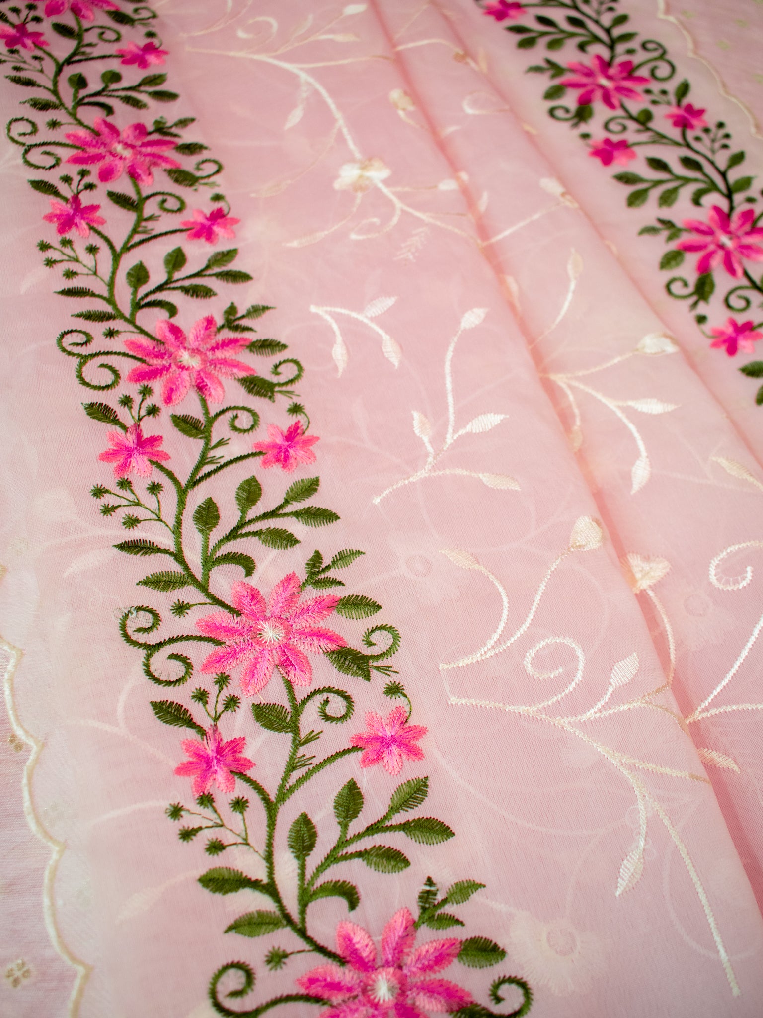 Banarasi Modal Salwar Kameez Fabric With Organza Dupatta- Pink