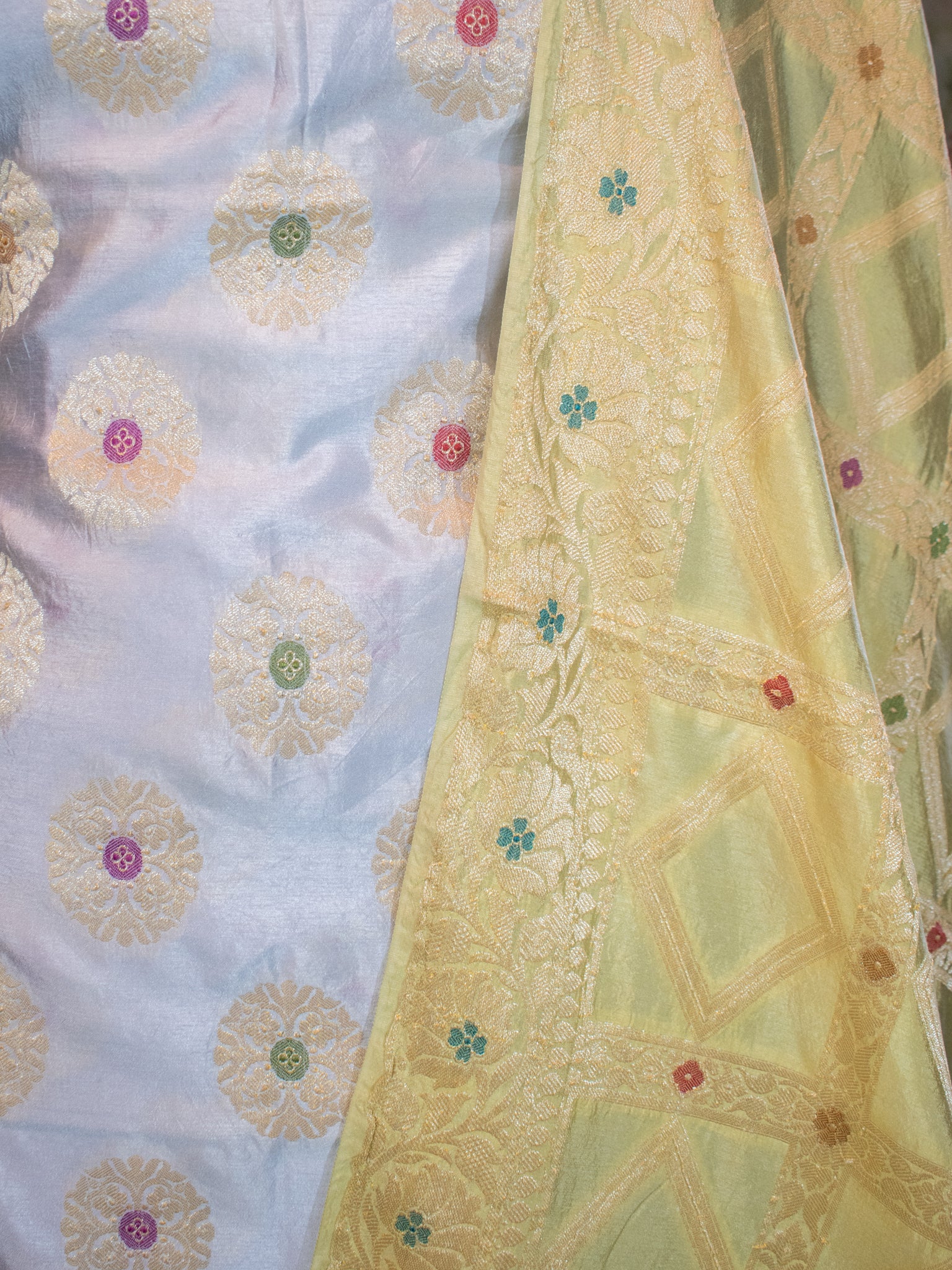 Banarasi Cotton Silk Salwar Kameez With Heavy Jaal Dupatta- Grey