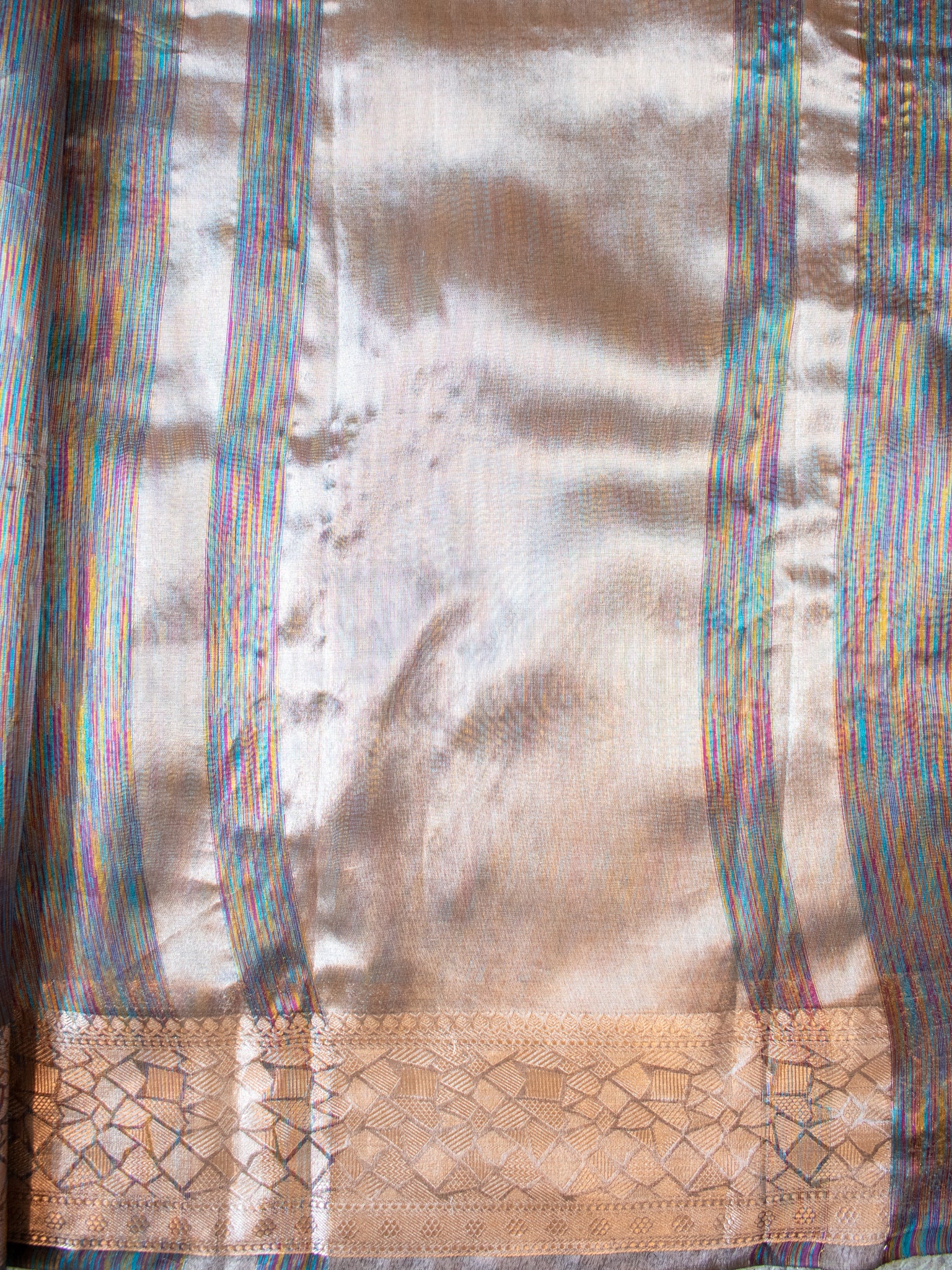 Banarasi Tissue Saree With Zari Border- Rainbow
