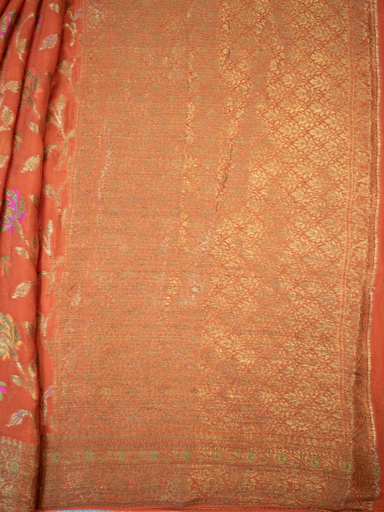Banaras Pure Georgette Saree With Resham Weaving-Orange