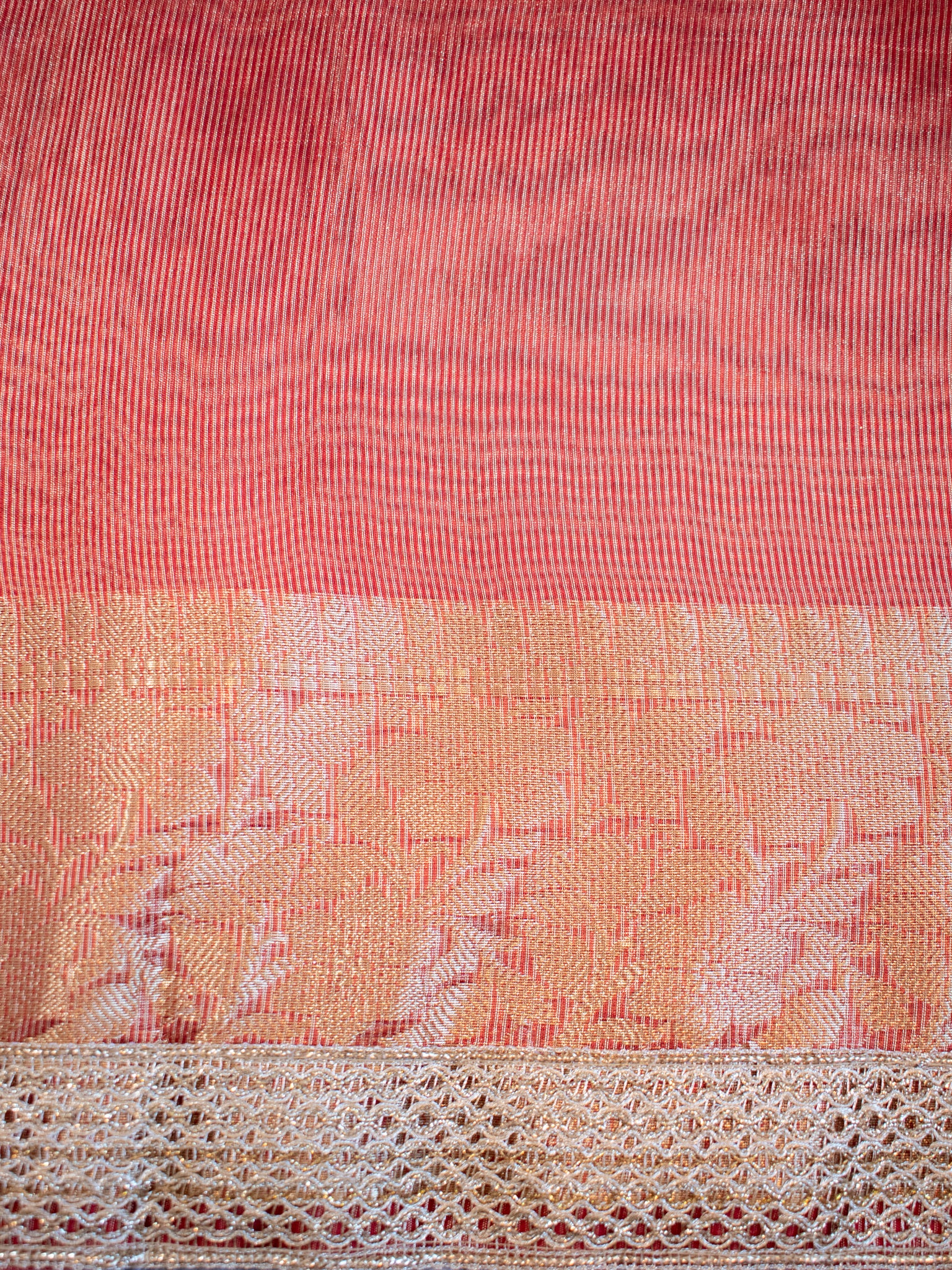 Banarasi Tissue Saree With Lace Border- Red