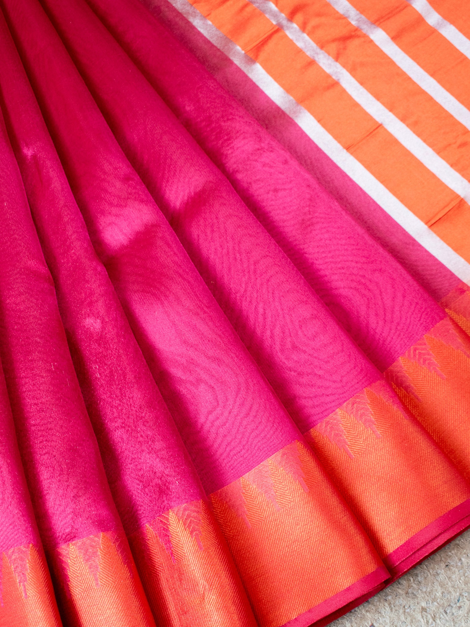 Banarasi Plain Shaded Tissue Saree With Zari Border - Pink