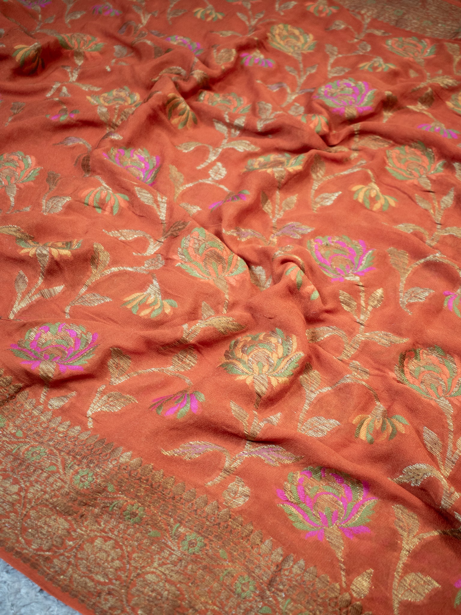 Banaras Pure Georgette Saree With Resham Weaving-Orange