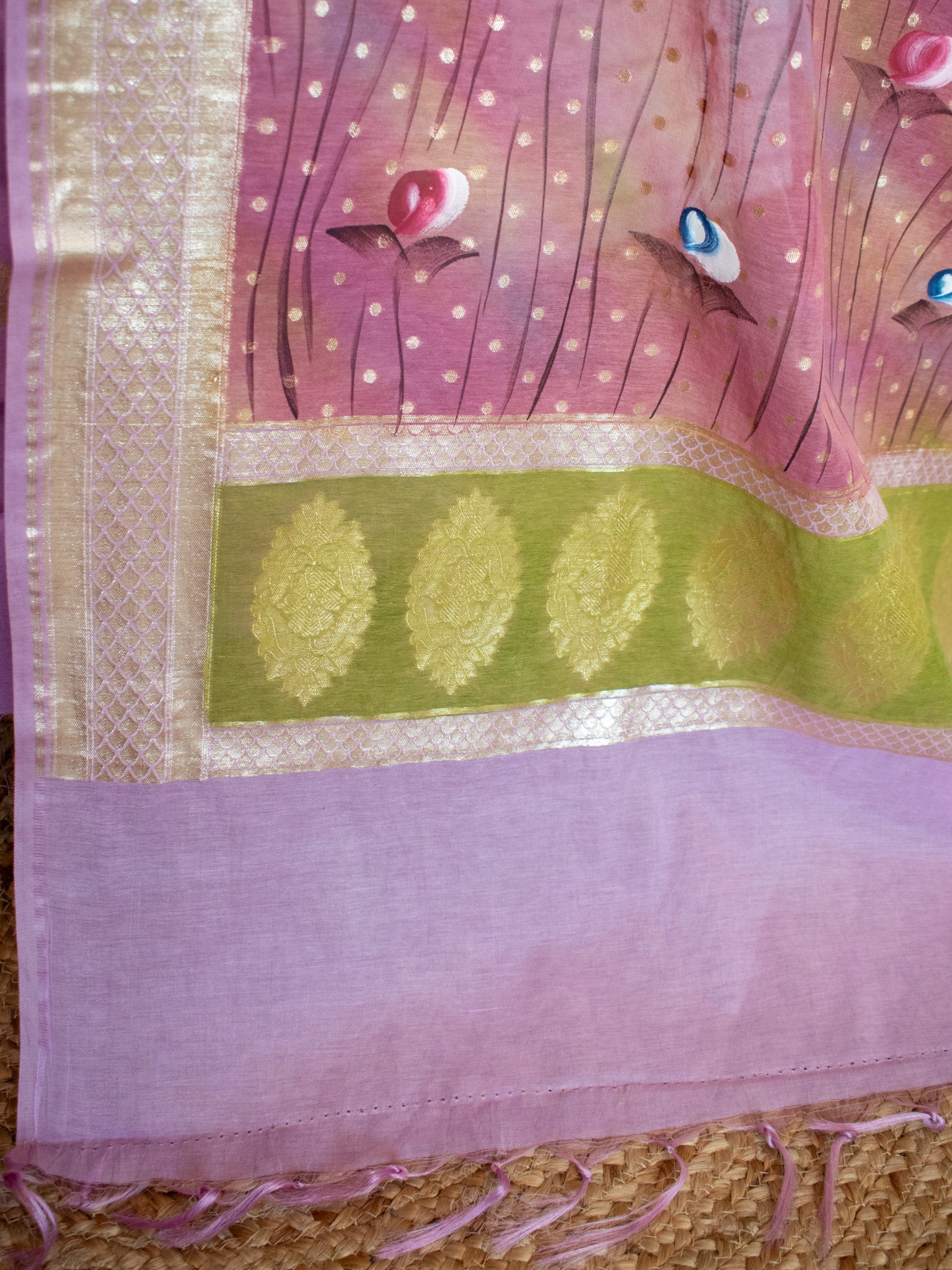 Banarasi Cotton Silk Salwar Kameez Material With Silver Zari & Hand Printed Dupatta-Purple