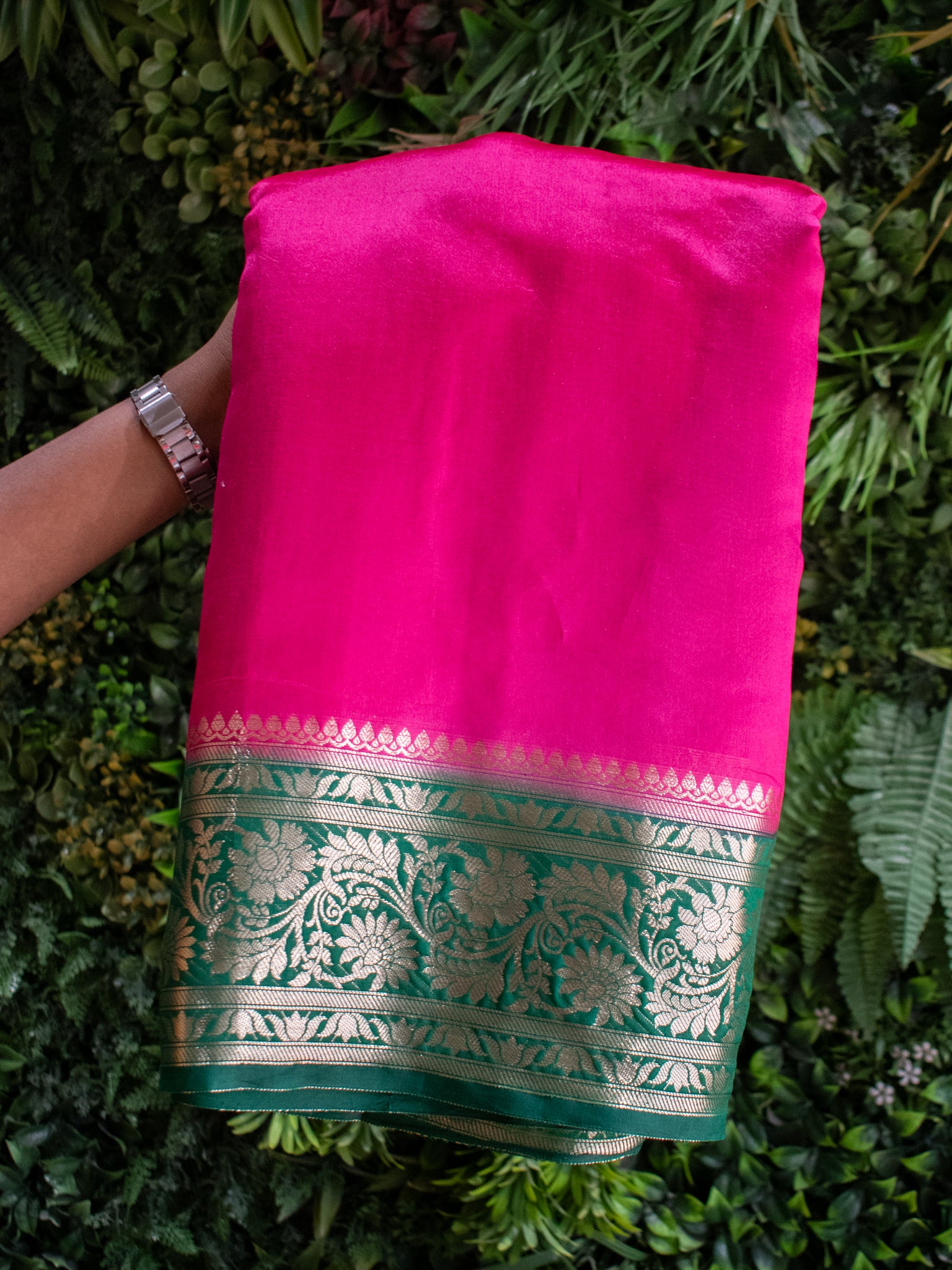 Banarasi Handwoven Plain Pure Dupion Silk Saree-Pink