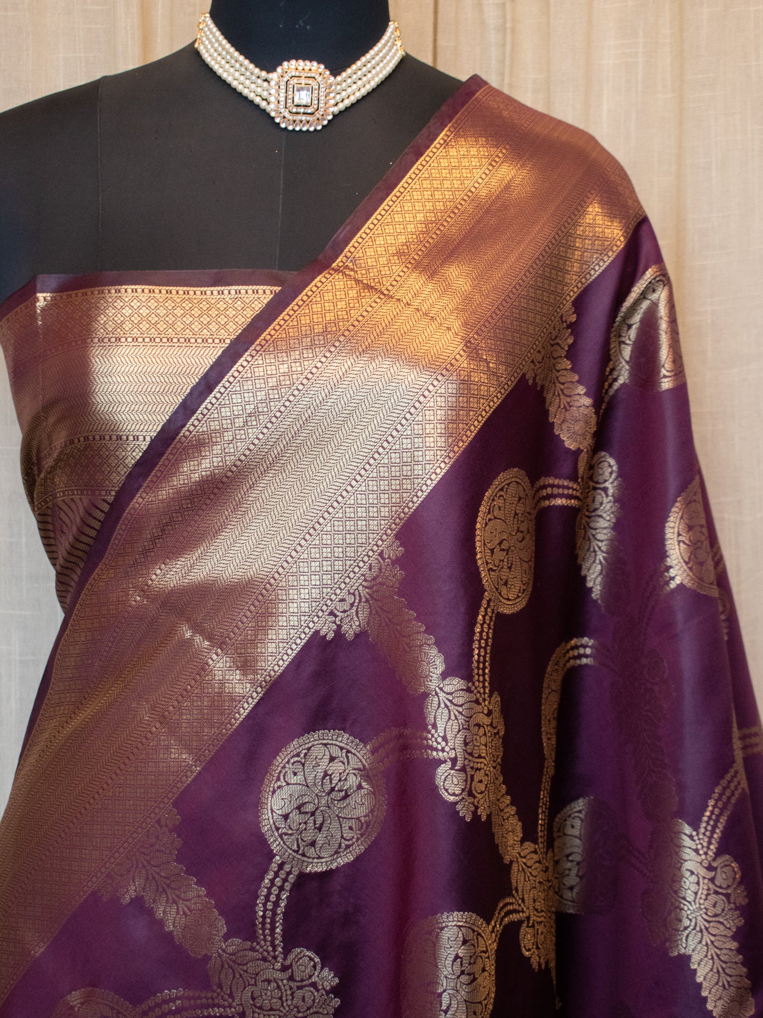 Banarasi Cotton Silk Saree With Antique Zari Weaving - Wine