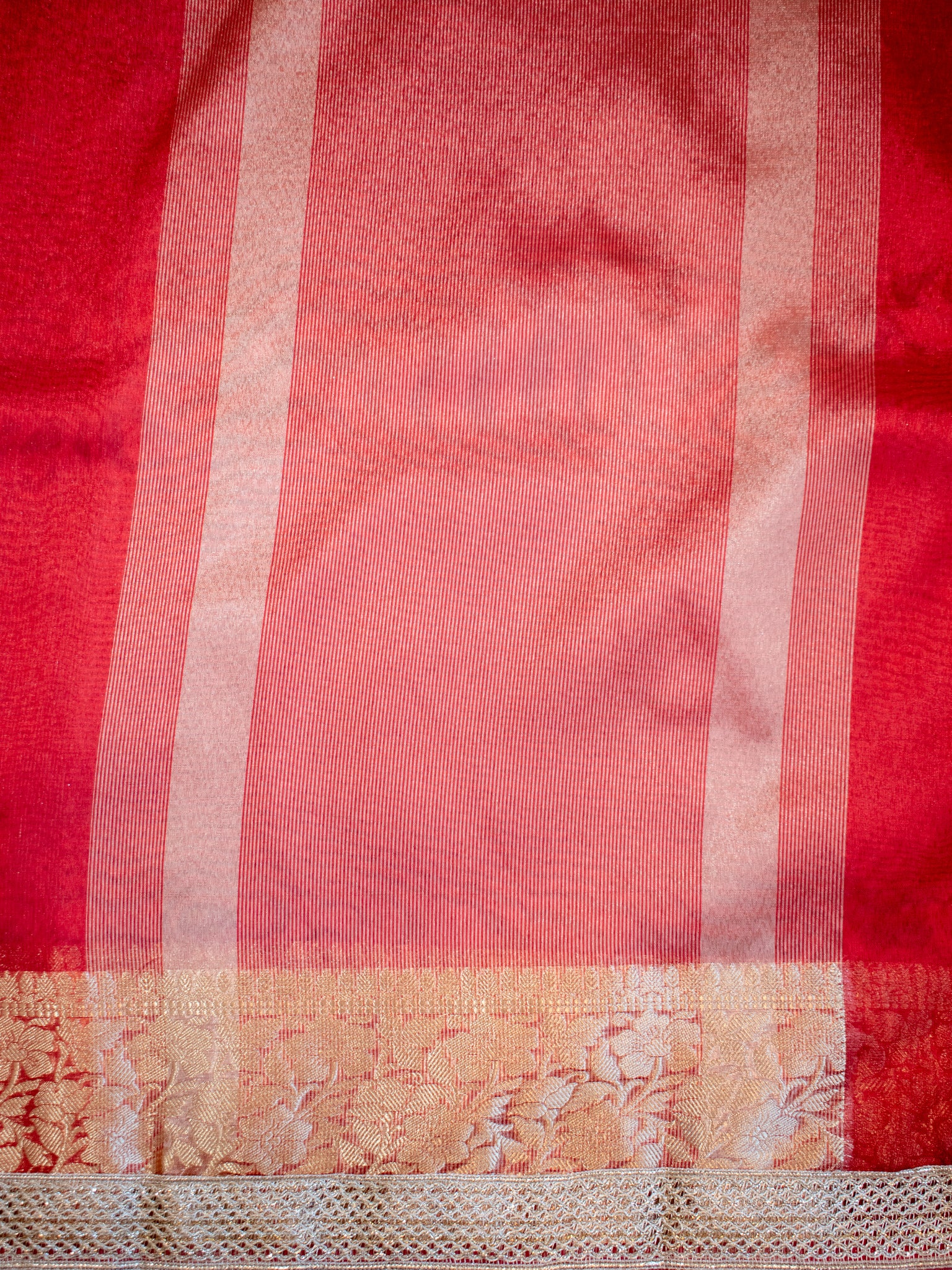 Banarasi Tissue Saree With Lace Border- Red