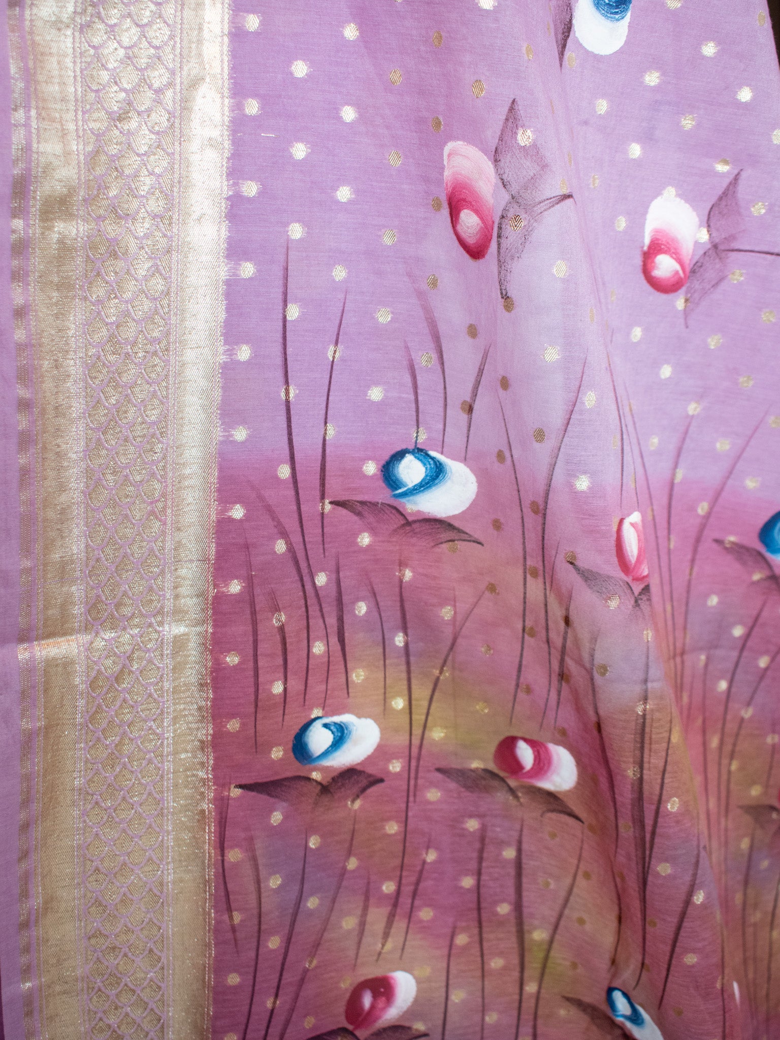 Banarasi Cotton Silk Salwar Kameez Material With Silver Zari & Hand Printed Dupatta-Purple