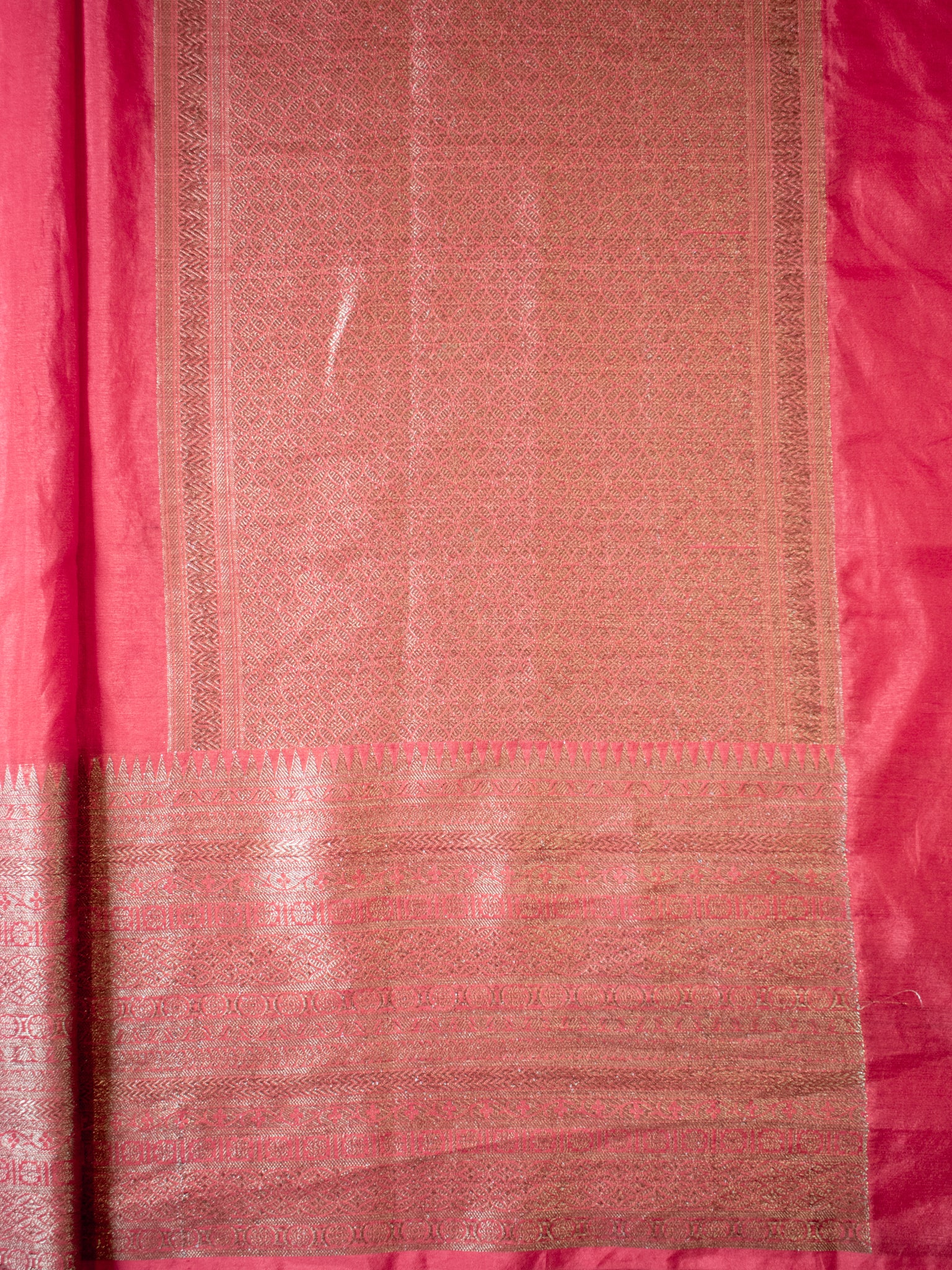Banarasi Semi Silk Saree With Zari Weaving & Skirt Border-Red