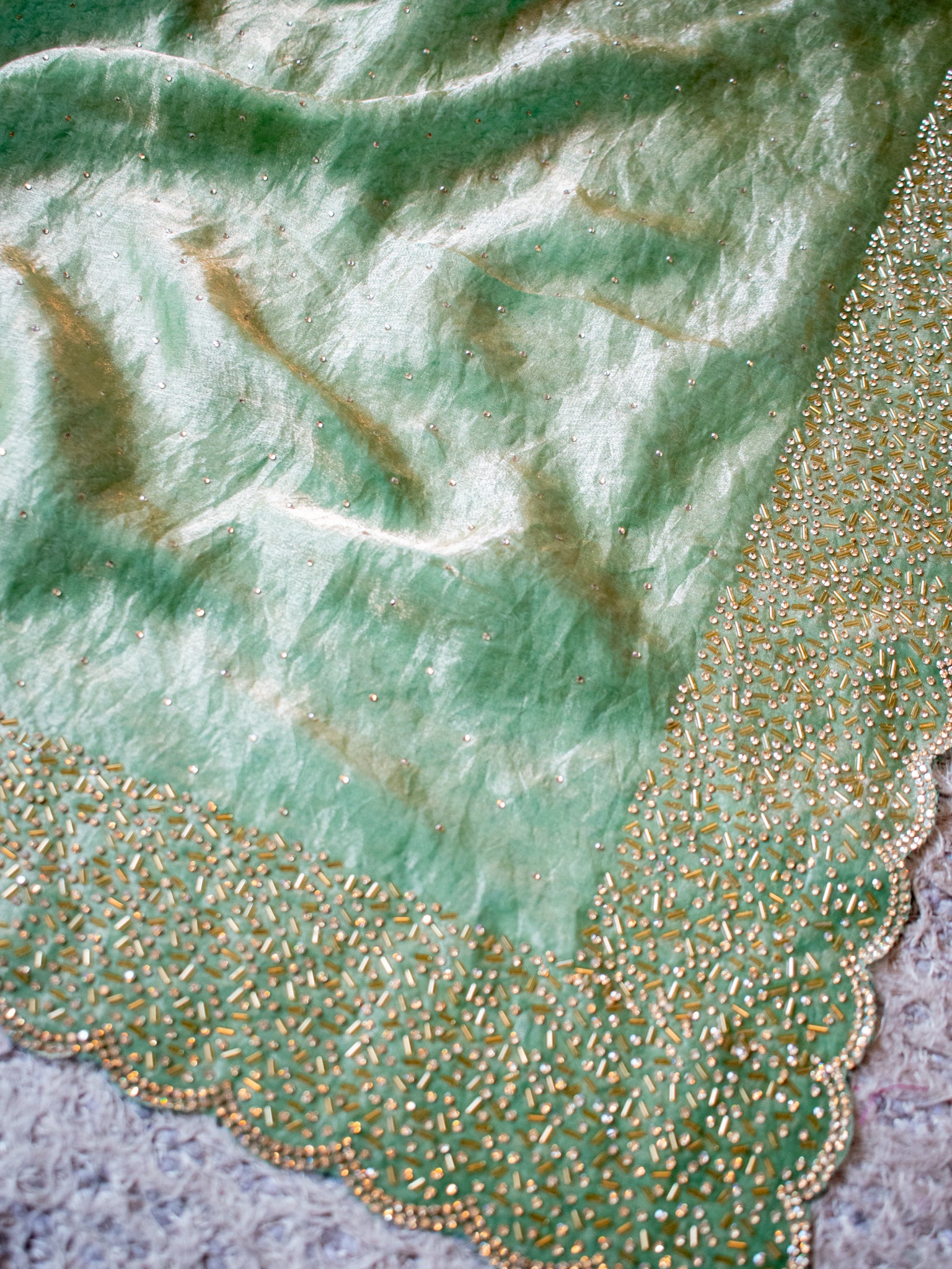 Tissue Sequin Saree - Pastel Green