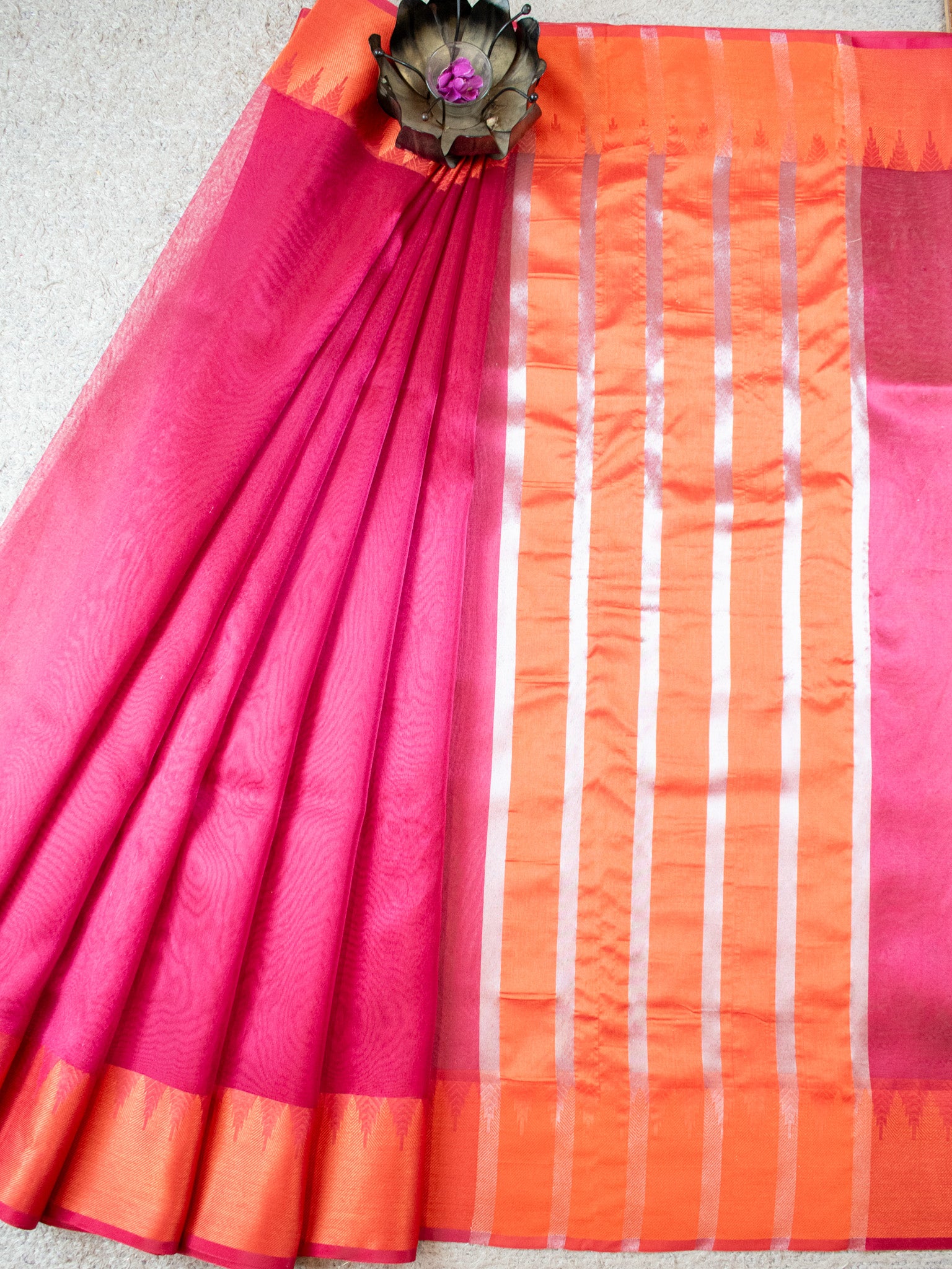 Banarasi Plain Shaded Tissue Saree With Zari Border - Pink