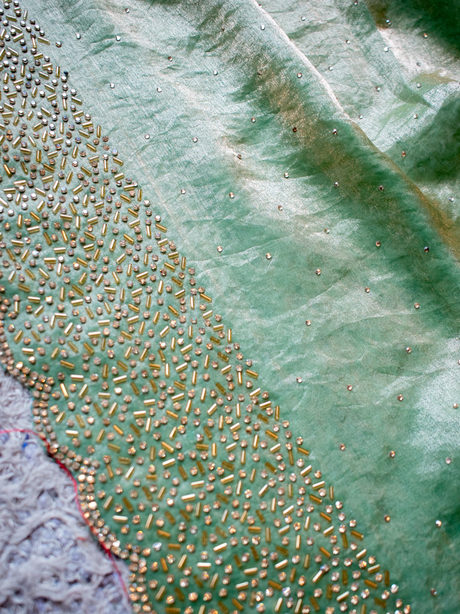 Tissue Sequin Saree - Pastel Green