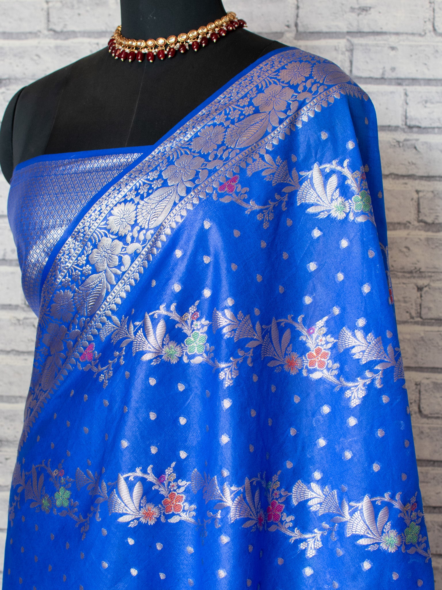 Banarasi Cotton Silk Saree Silver Zari Weaving With Border- Blue