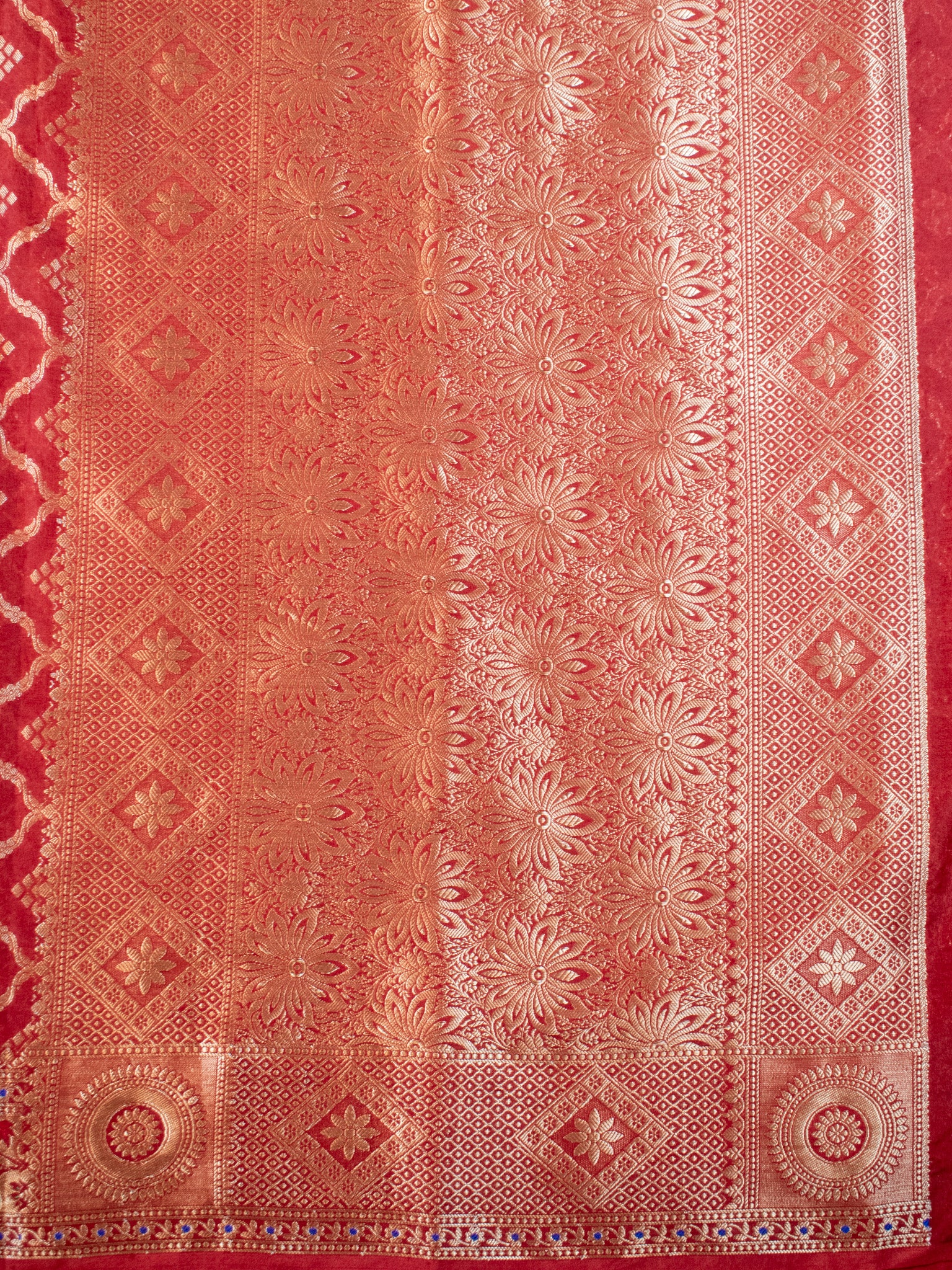 Banarasi Cotton Silk Saree With Zari Weaving & Meena Border-Red