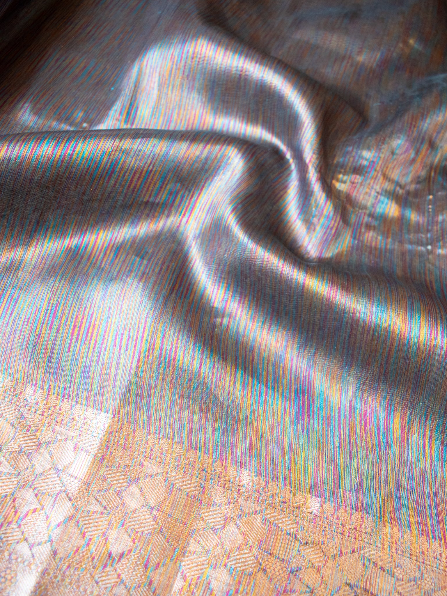 Banarasi Tissue Saree With Zari Border- Rainbow