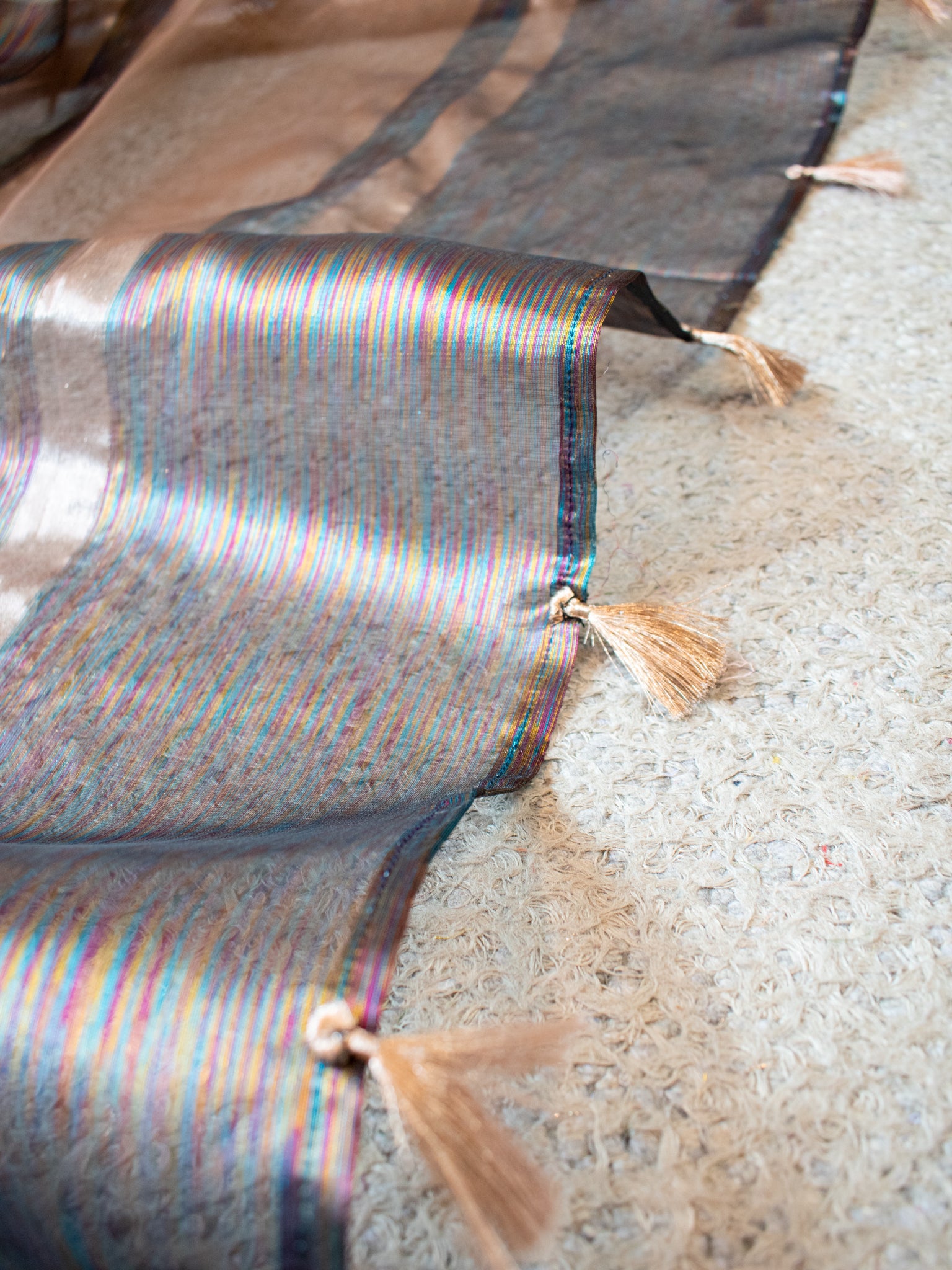 Banarasi Tissue Saree With Zari Border- Rainbow
