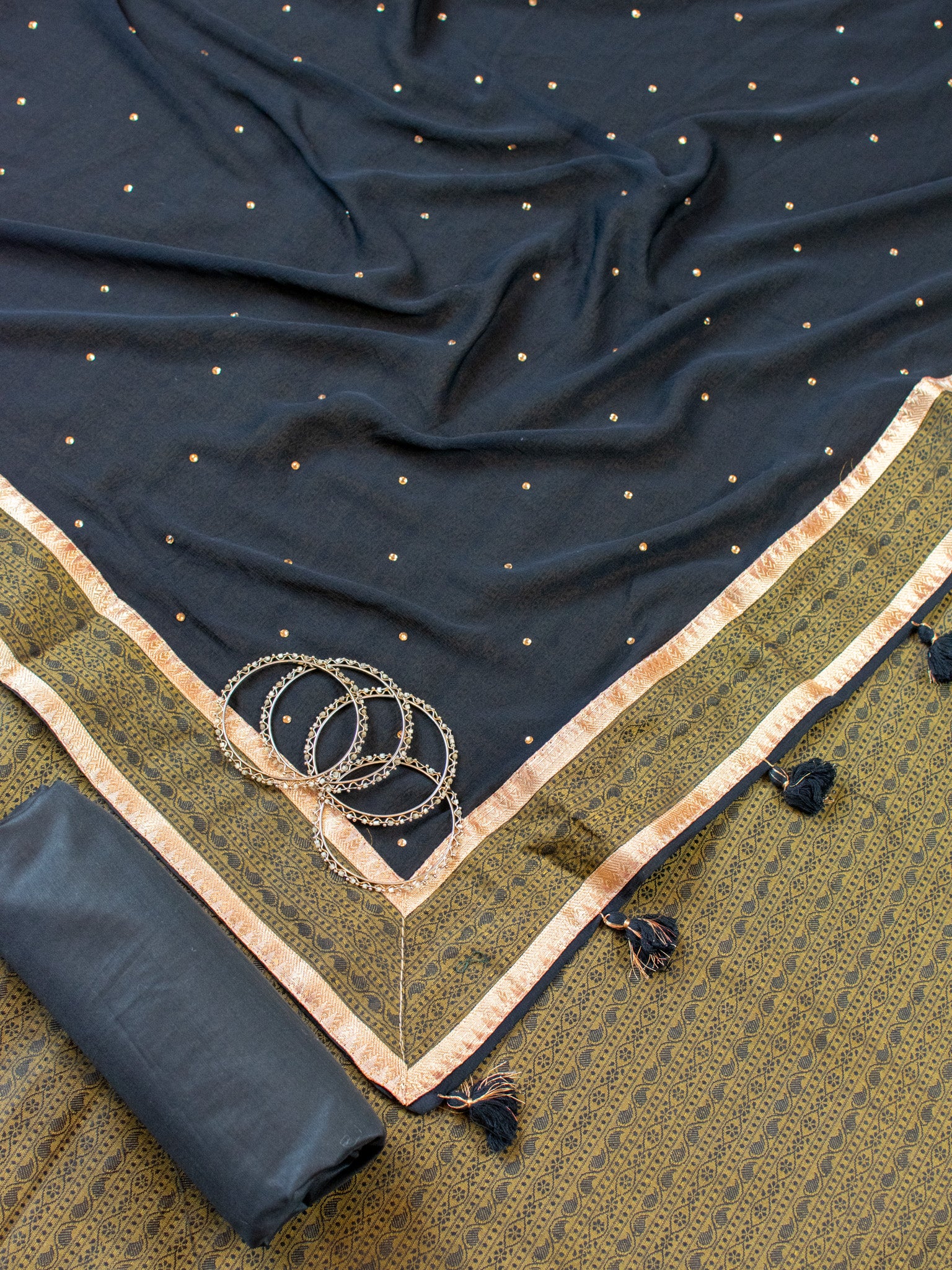 Banarasi Cotton Silk Resham Weaving Salwar Kameez Material With Black Dupatta-Deep Green