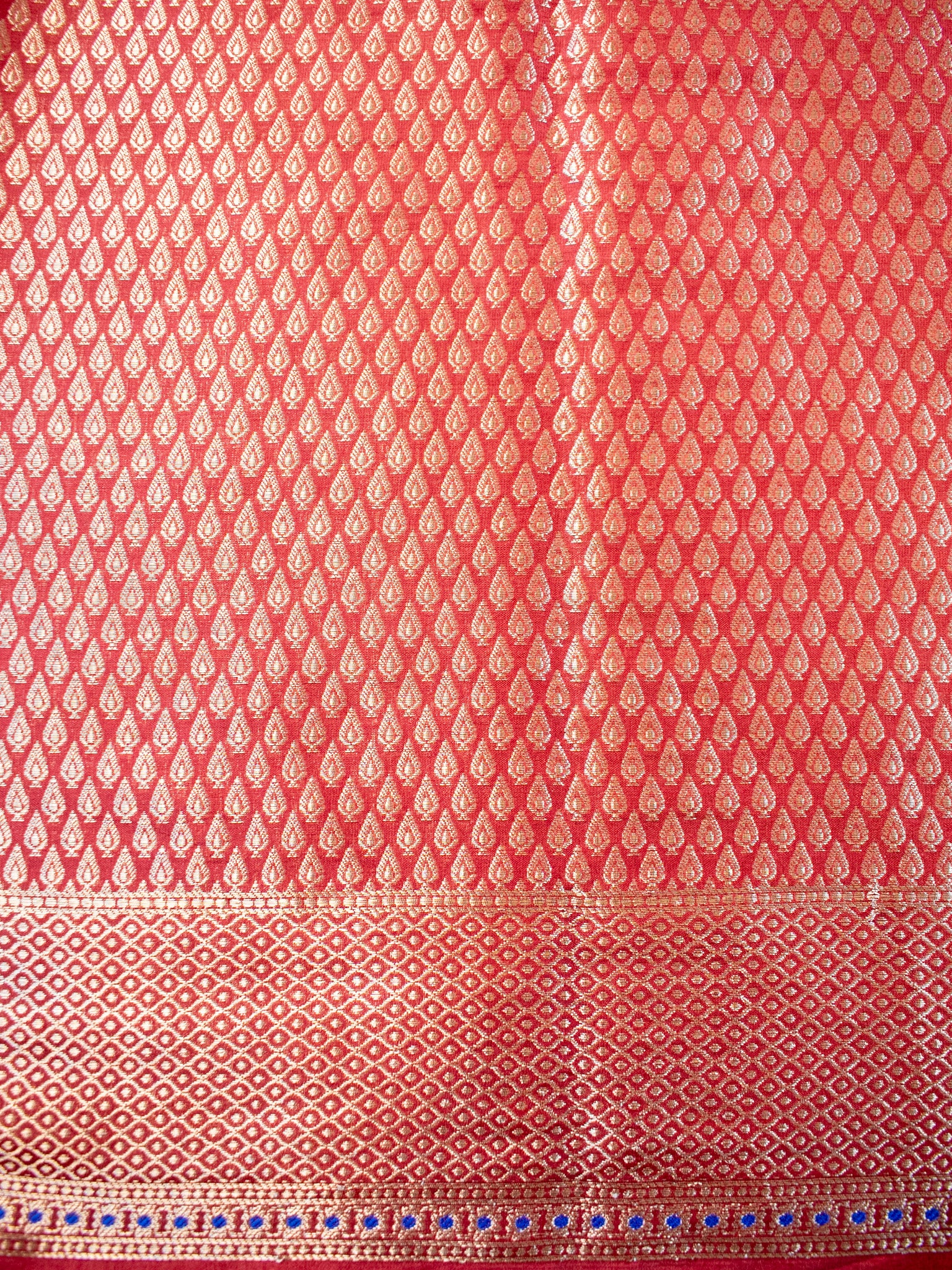 Banarasi Cotton Silk Saree With Zari Weaving & Meena Border-Red