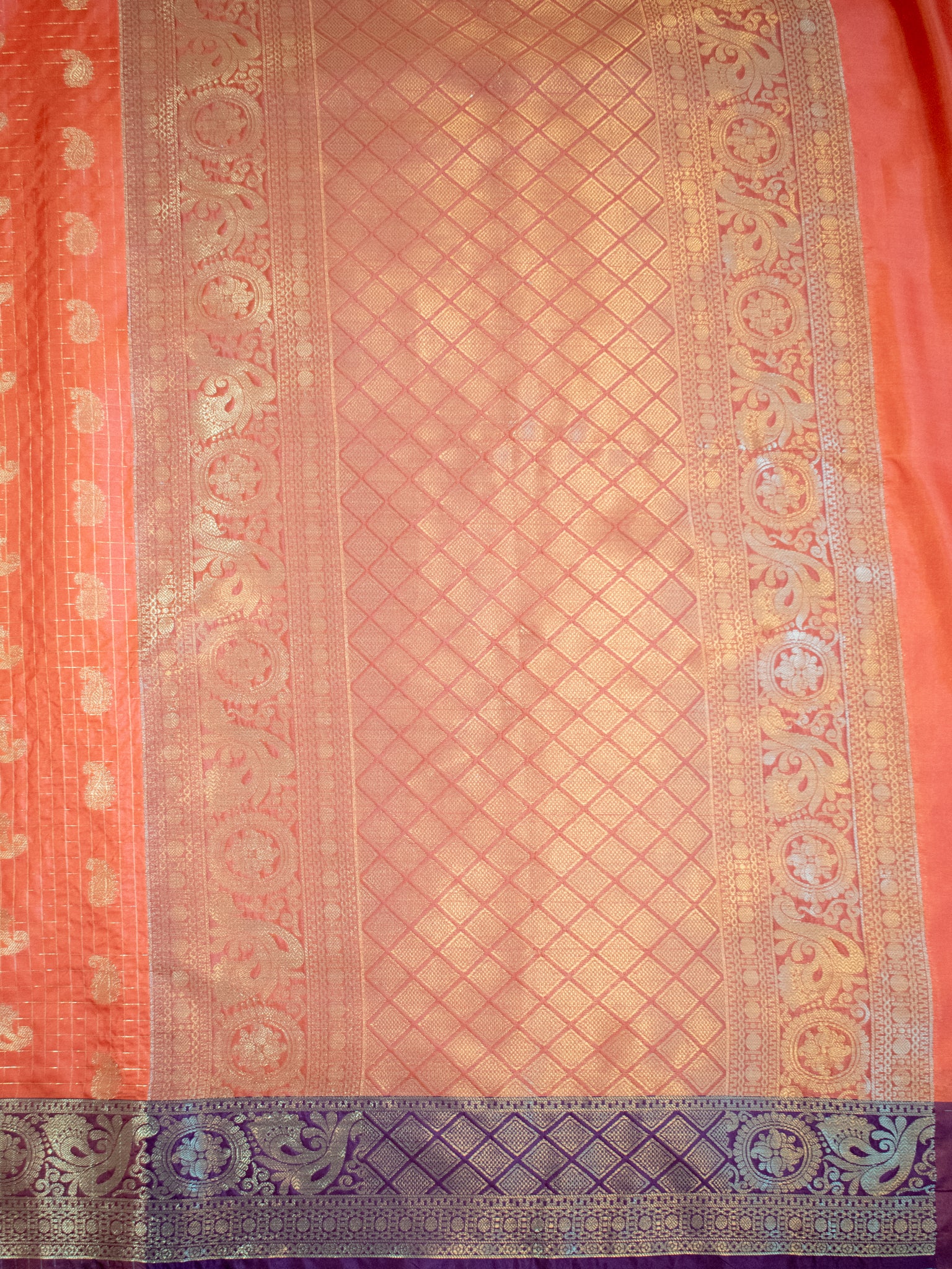 Banarasi Cotton Silk Saree With Contrast Border- Orange