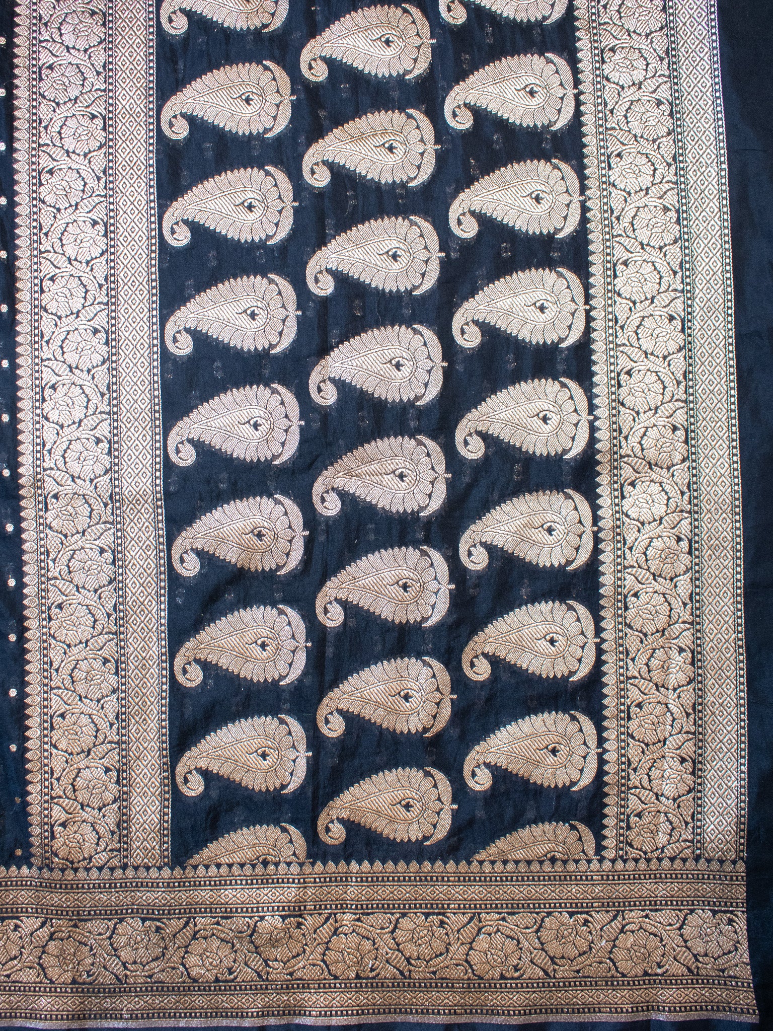 Banarasi Semi Chiffon Saree Silver Zari Buti Weaving & Border-Black