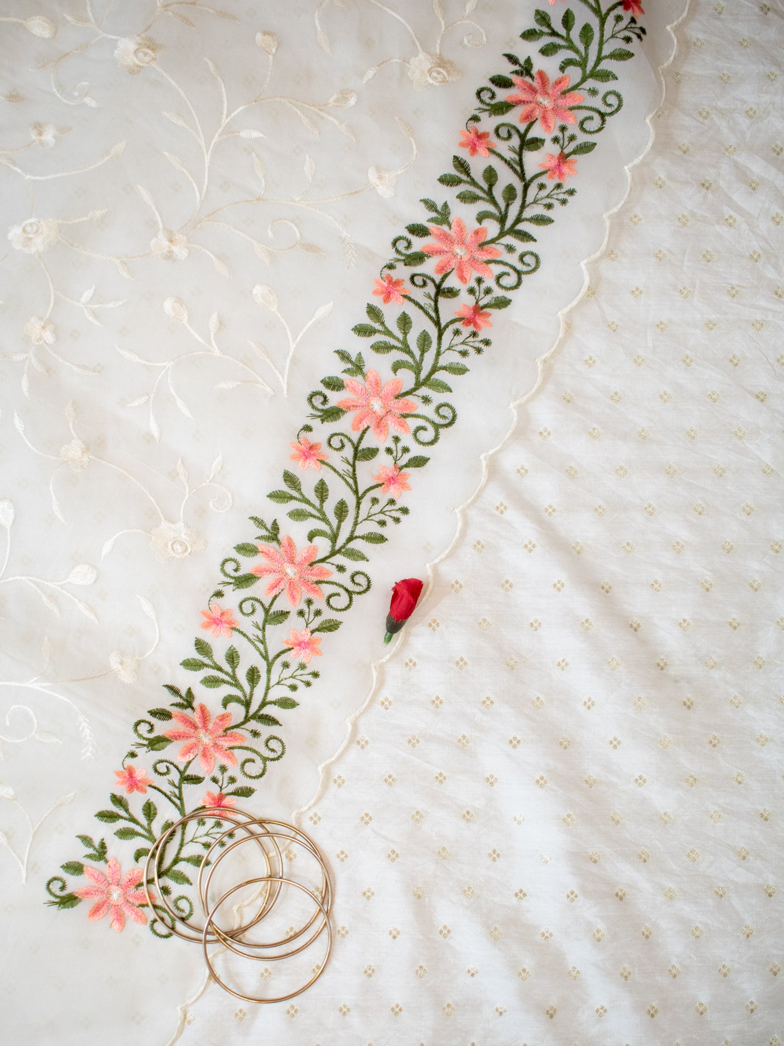 Banarasi Modal Salwar Kameez Fabric With Organza Dupatta- White