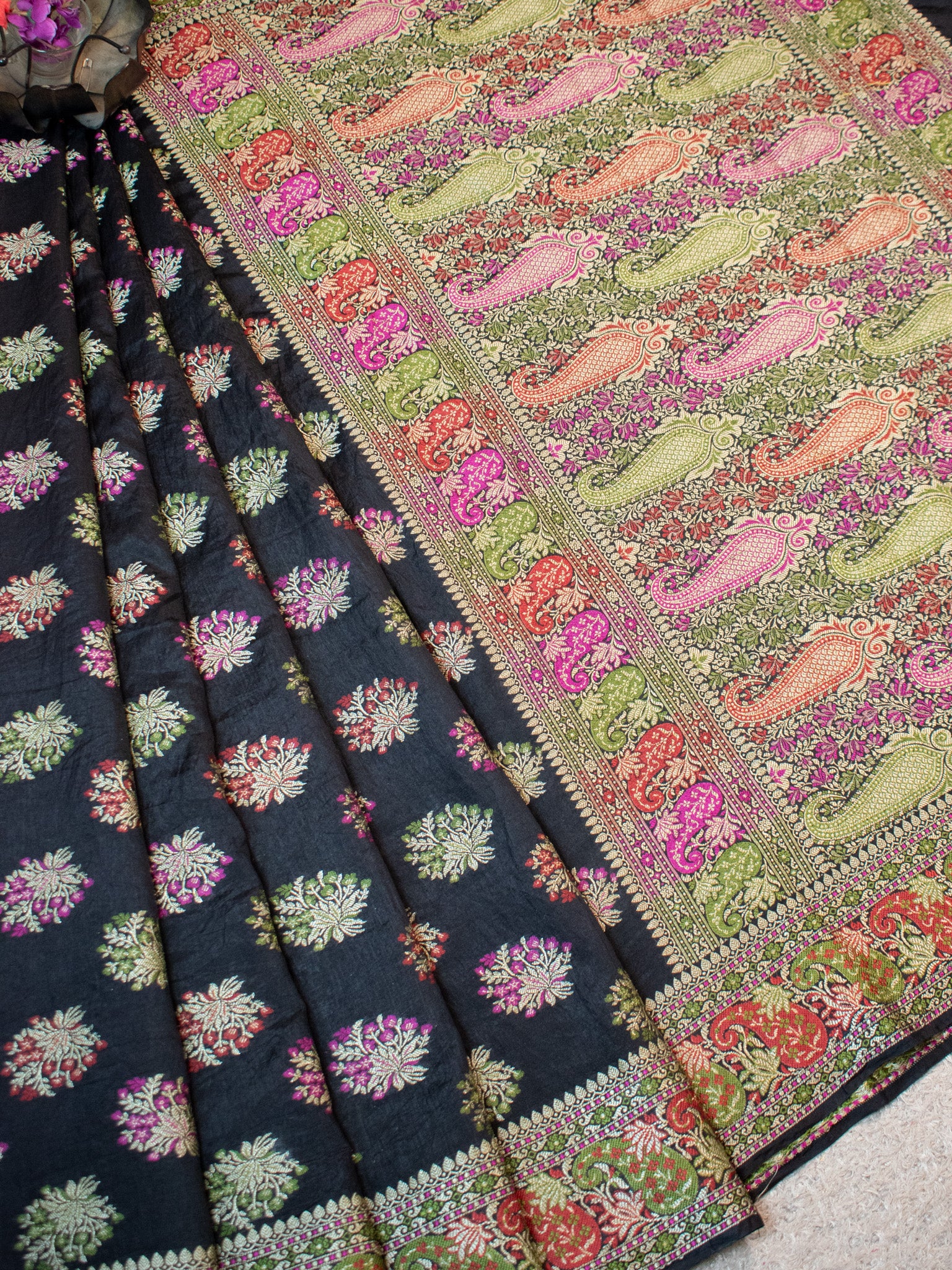 Banarasi Semi Georgette Saree With Resham Work and Border -Black