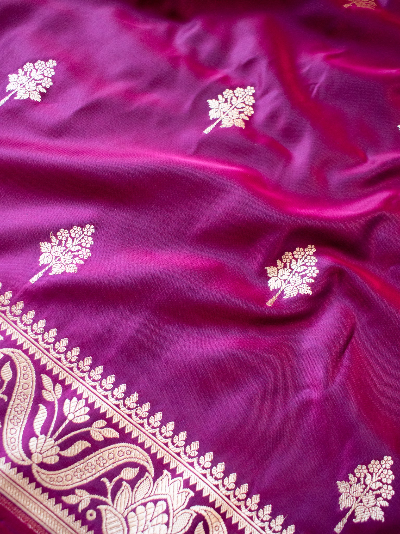 Banarasi Mashru Silk Saree With Buti & Border- Wine