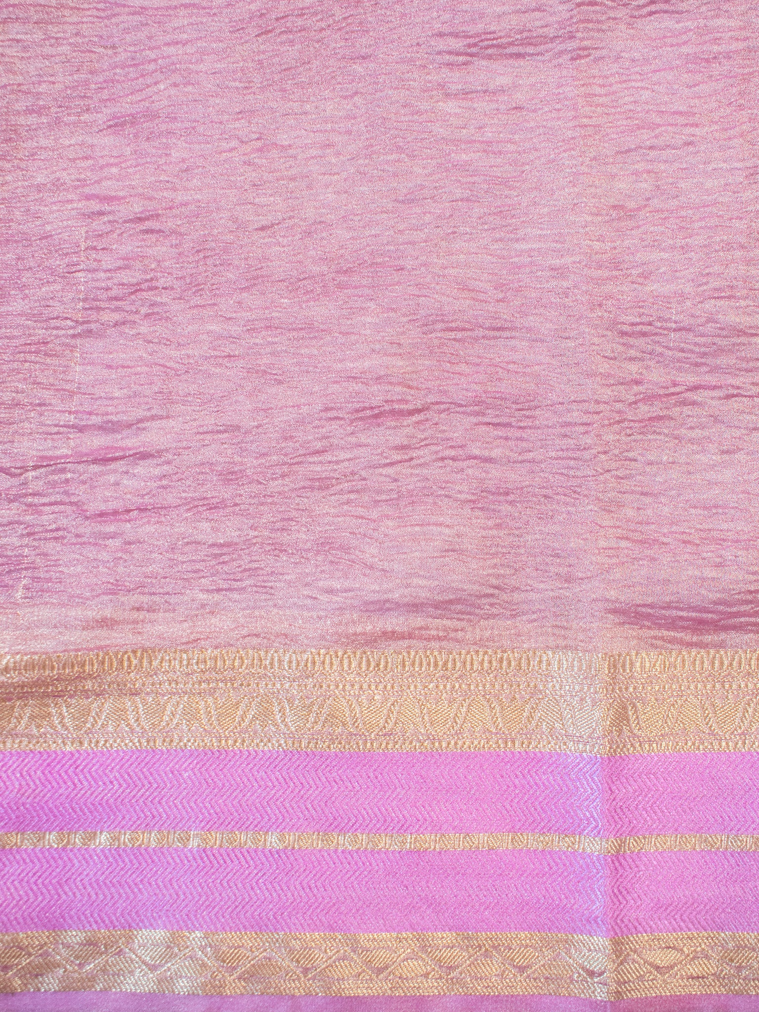 Banarasi Crushed Tissue Saree With Zari Border- Pink