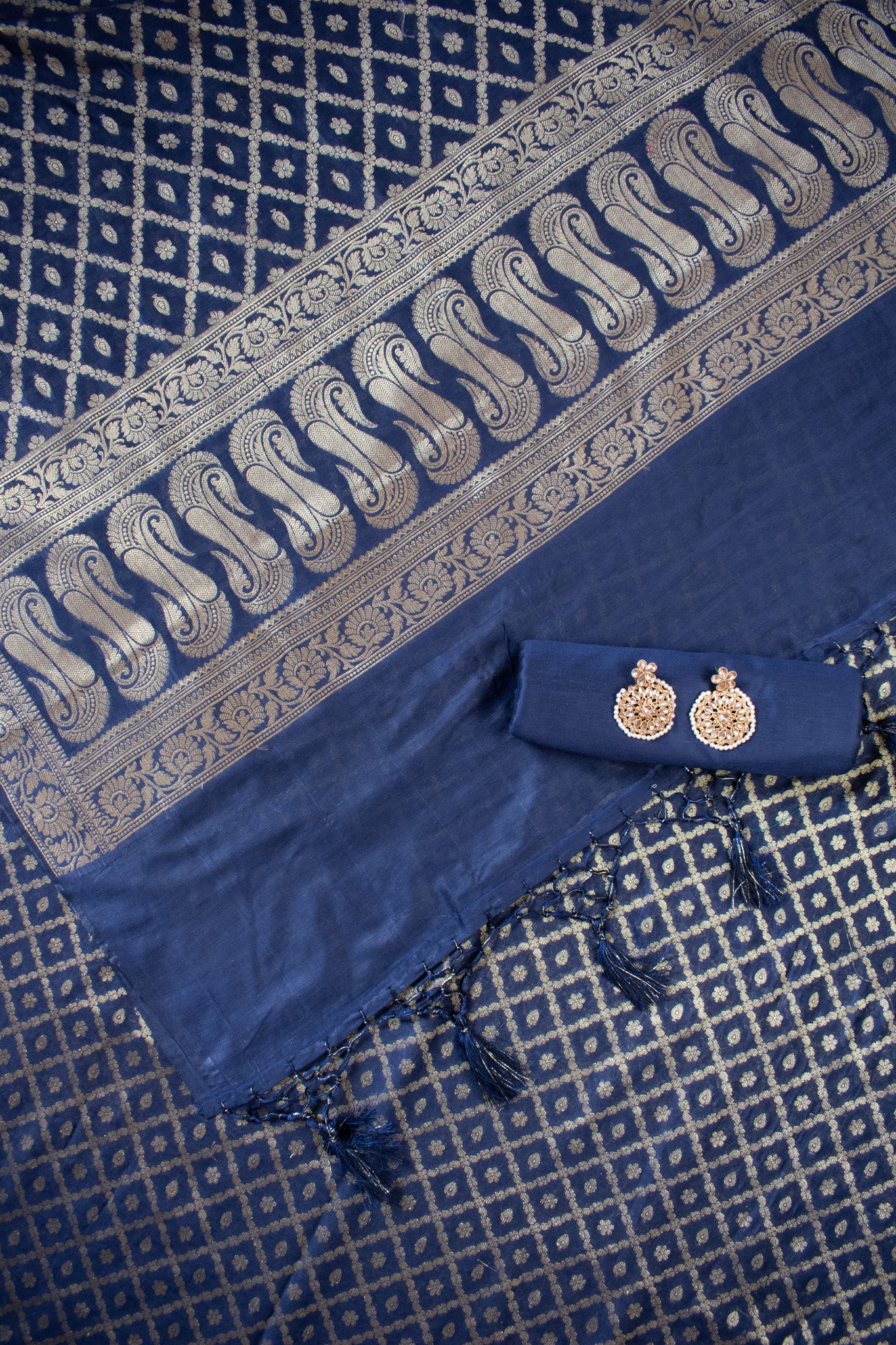 Banarasi Cotton Silk Zari Weaving Salwar Kameez Material-Blue