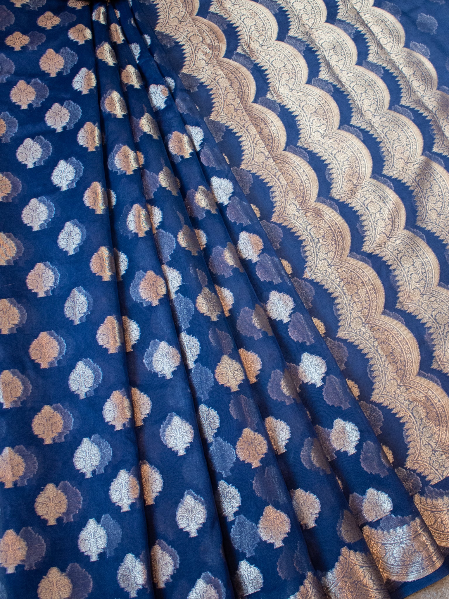 Banarasi Organza Saree With Zari Buta & Border- Blue