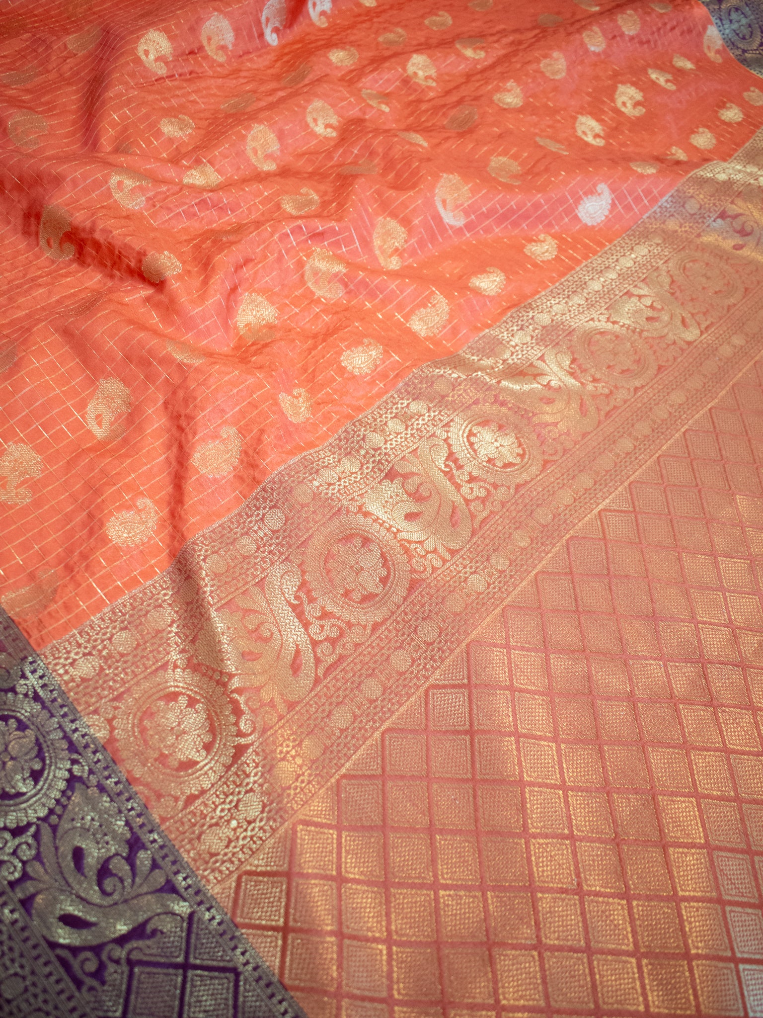 Banarasi Cotton Silk Saree With Contrast Border- Orange