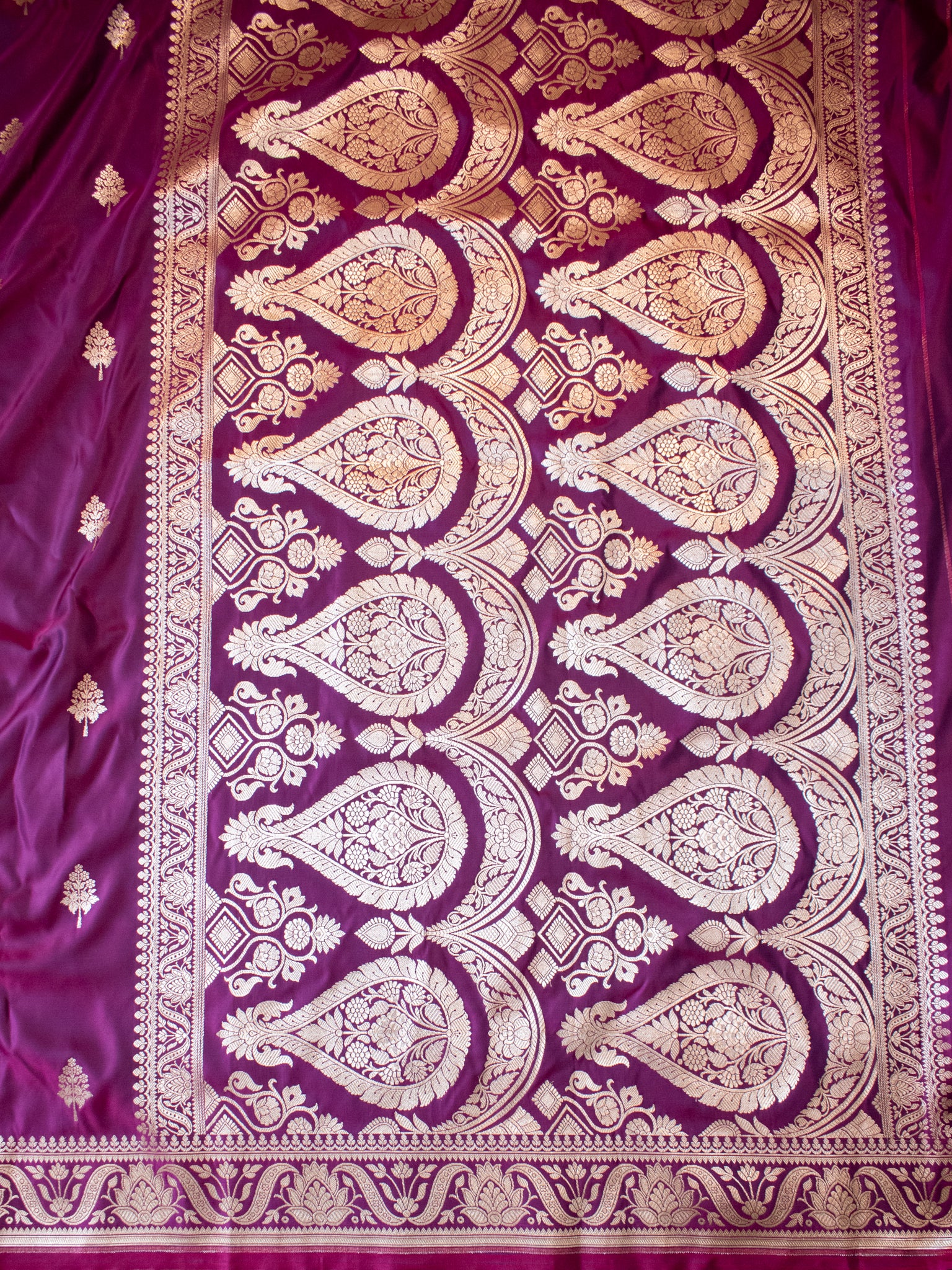 Banarasi Mashru Silk Saree With Buti & Border- Wine