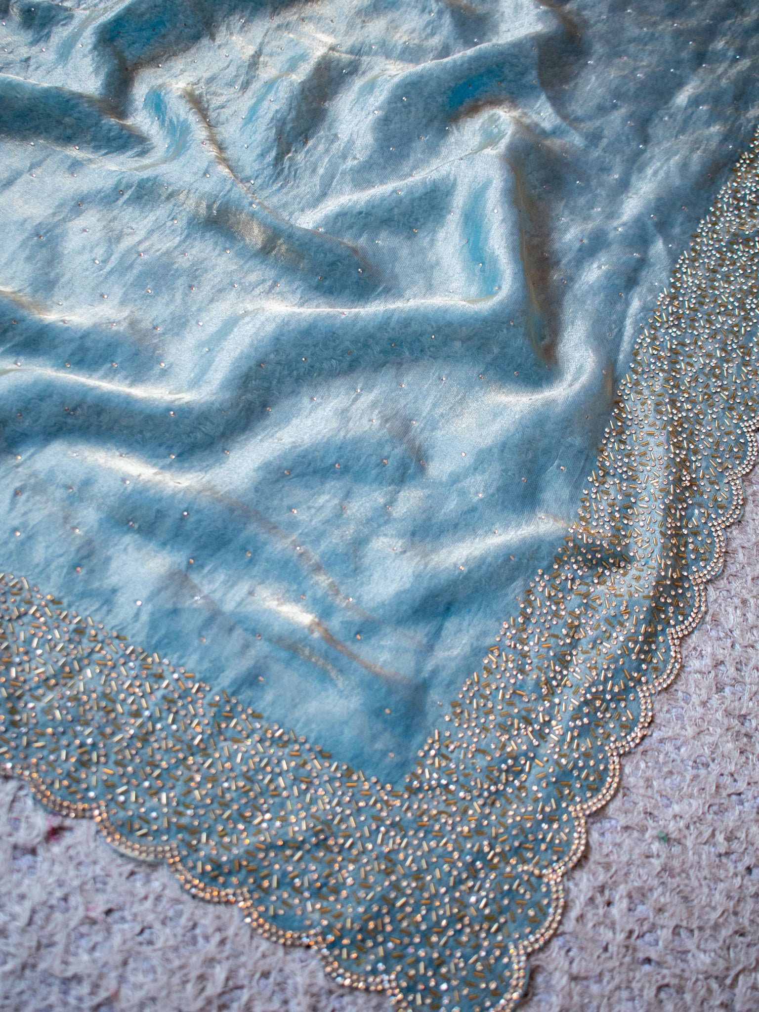 Tissue Sequin Saree - Blue