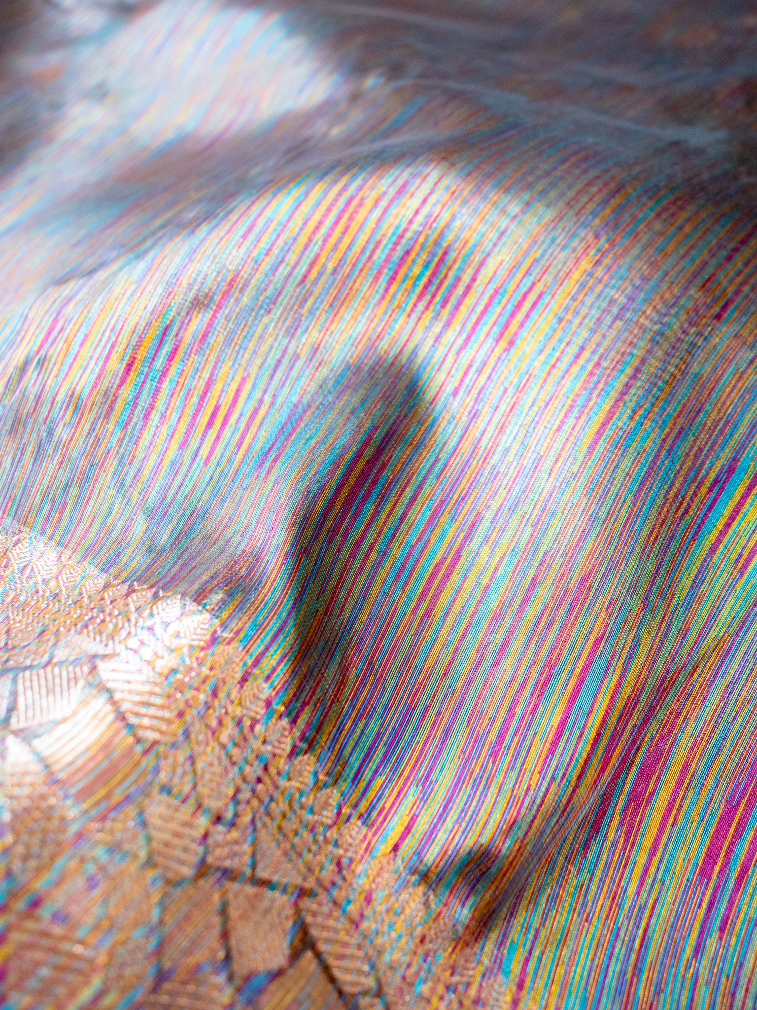 Banarasi Tissue Saree With Zari Border- Rainbow